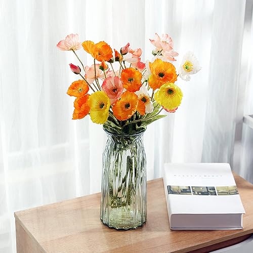 Miniatura 6 de Flores artificiales de amapola de seda, amapolas falsas de tacto real con tallos para decoración del hogar, centros de mesa de boda, arreglo de