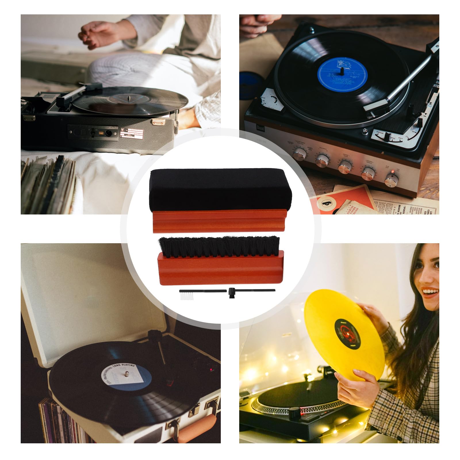 Schallplatten Reinigen mit Vinyl Schallplattenreinigungsbürste im 1 Satz Reinigungsmittel Satz und Schwamm für Sanfte Pflege und Längere Lebensdauer des Plattenspielers