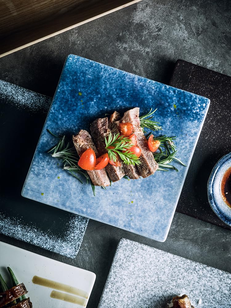 Platos Llanos platear De Cerámica Japonés, platear plana, platear De Barbacoa, platear Creativo Cuadrado De Sushi, Vajilla, platear De Cena Platos de Ensalada(D)