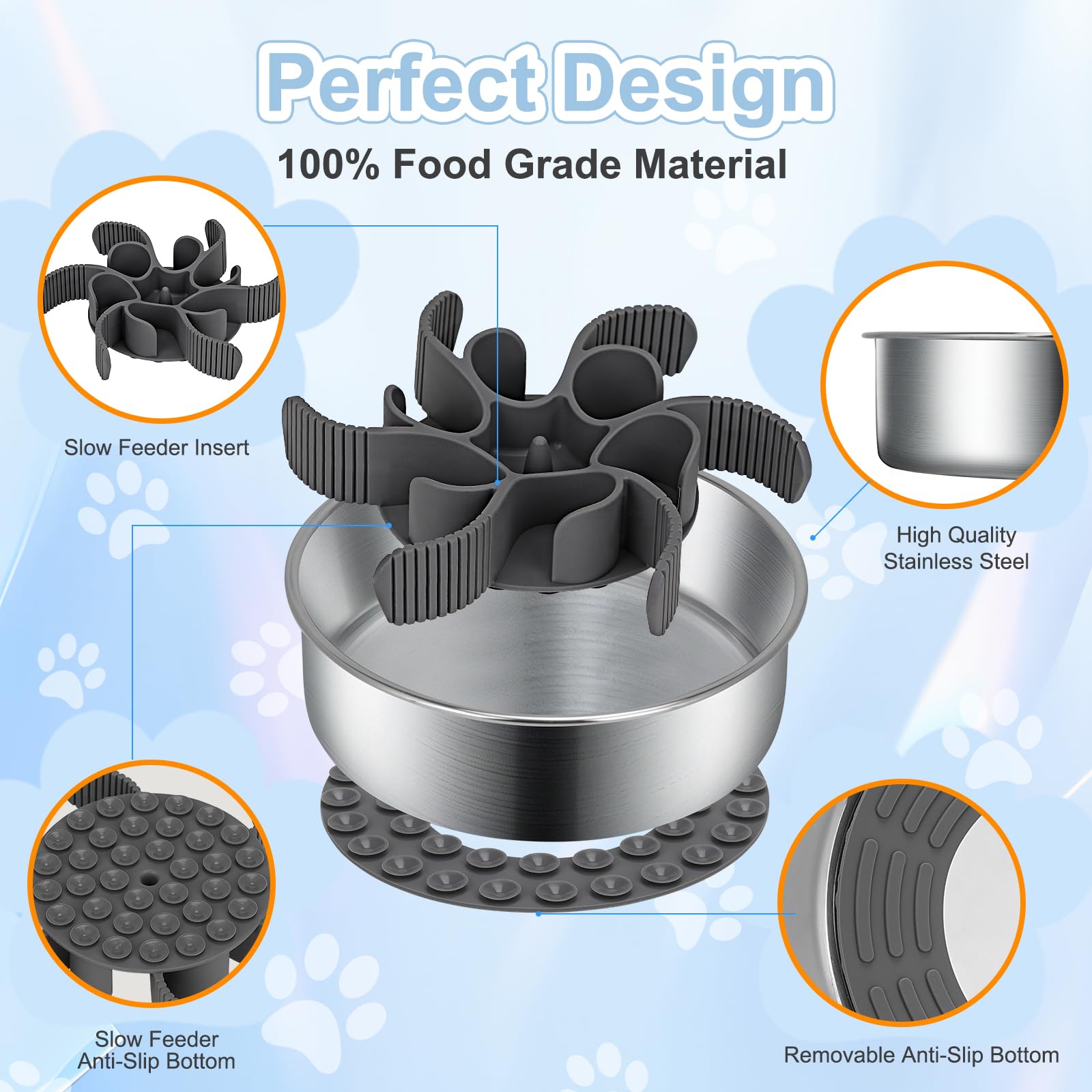 2-in-1 Slow Feeder Dog Bowls, Stainless Steel Pet Bowls with Silicone Feeder Insert, Removable Non-Slip Rubber Base for Dogs to Slow Down Eating (Small Breed) - image 2