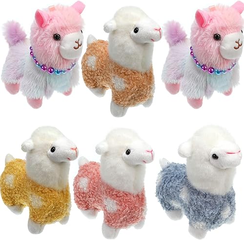 6 juguetes de peluche de mini llama, juguetes de peluche de animales de alpaca, muñecas de felpa de 5 pulgadas, lindo llavero de llama para
