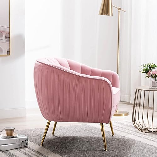 Miniatura 17 de Silla decorativa de terciopelo, Silla moderna con brazos de barril, Silla de sala de estar, acabado dorado, verde Navidad Navidad verde,Rosa