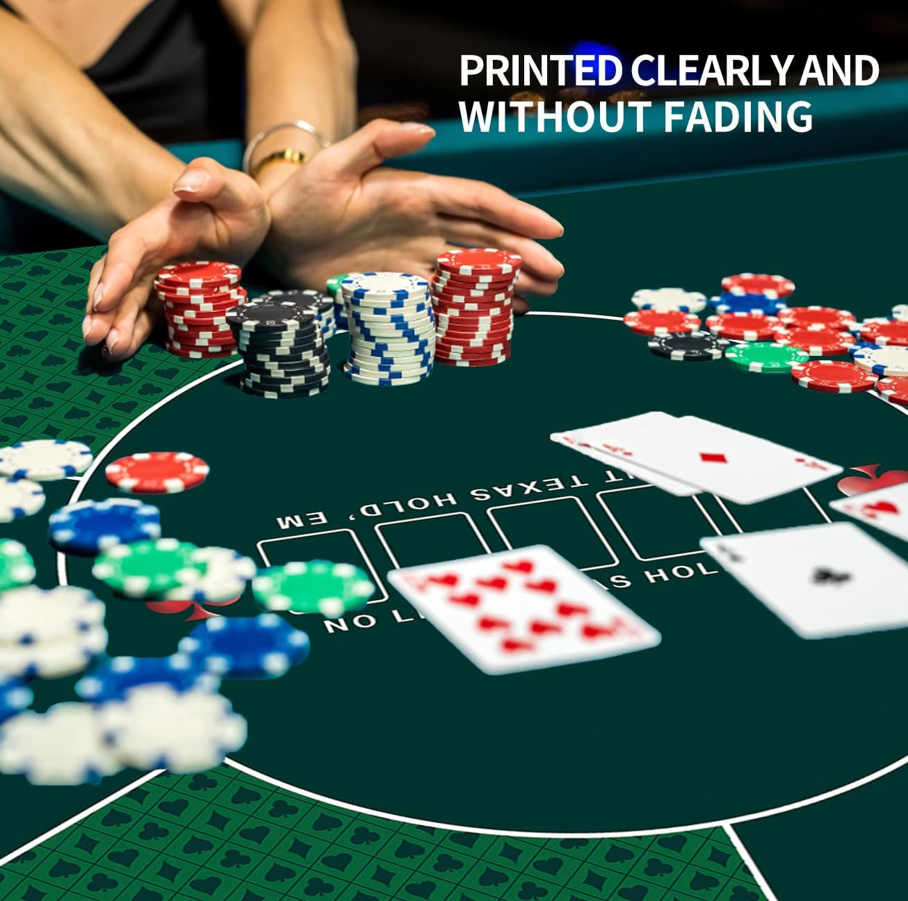100/120/140/160cm Square Poker Mat Texas Hold'em Poker Rubber Mat Topper for Tables Folding Portable Poker Table Top Poker Layoutw for Poker Games Blackjack Casino.(Green 160 * 160CM)