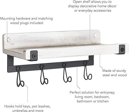 Miniatura 2 de Spectrum Diversified Rowan™ - Estación de valet y gancho de madera para montaje en pared para almacenamiento y organización de entrada
