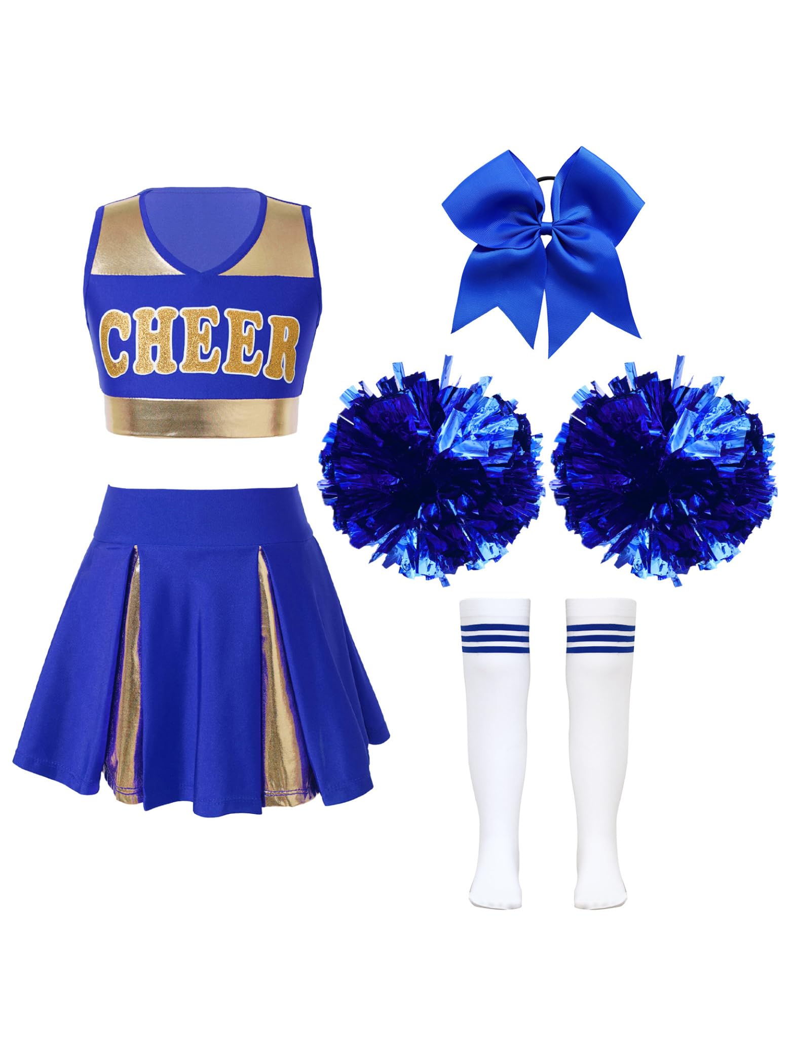 Miaeowve Kids Girls Cheer Leader Costume Outfit Set Cheer Team Uniform School Cheerleading Dance Fancy Dress up A Blue 7-8 Years