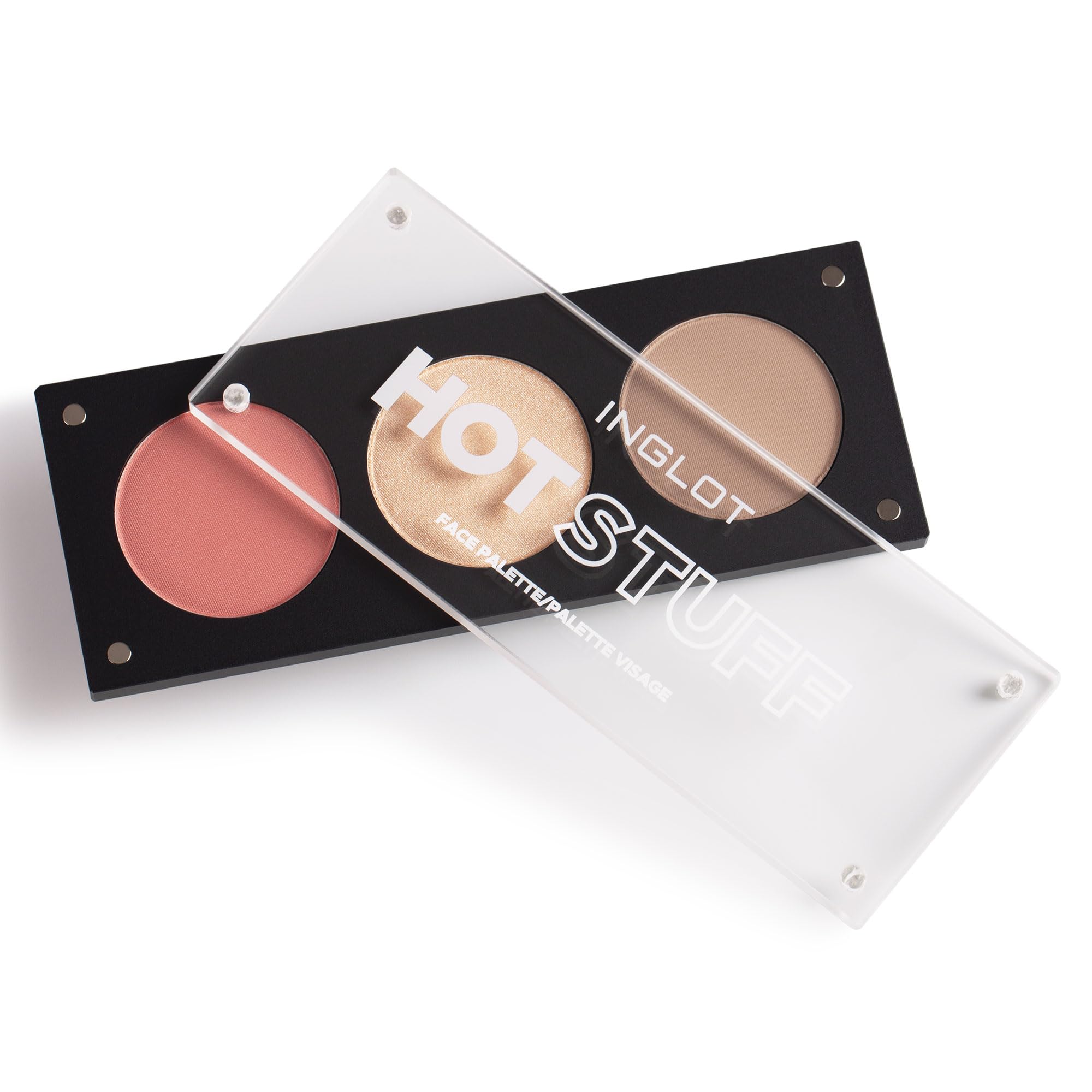 INGLOT COSMETICS HOT STUFF Face Palette per pelli di tono chiaro a medio 3 in 1, abbronzante, fard e illuminante, finitura naturale e radiante, consistenza setosa, formula morbida e uniforme, 7 g