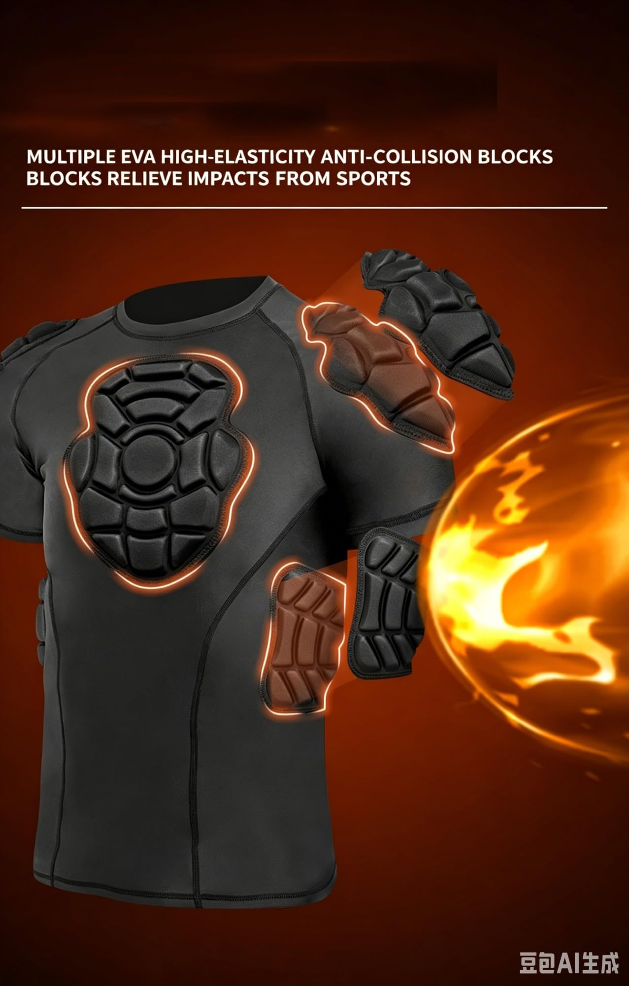 Genérico Camiseta Portero Protección y Ropa Compresión Hombre con Espuma EVA - Equipo Antiimpactos para Fútbol Rugby Baloncesto