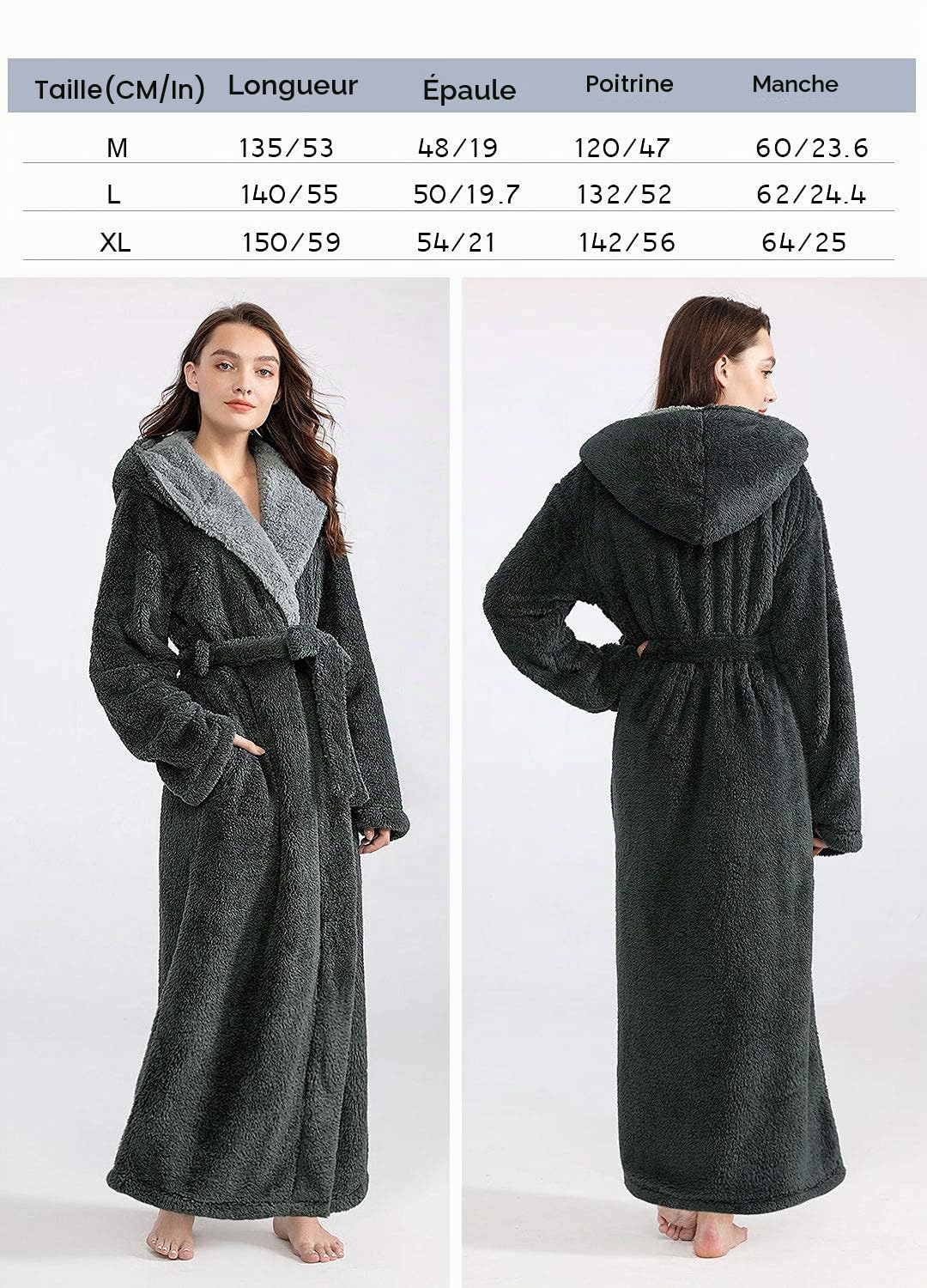 PUTUO Peignoir Femme Robe de Chambre: Polaire Hiver Chaud Longue Peignoir de Bain pour Femmes