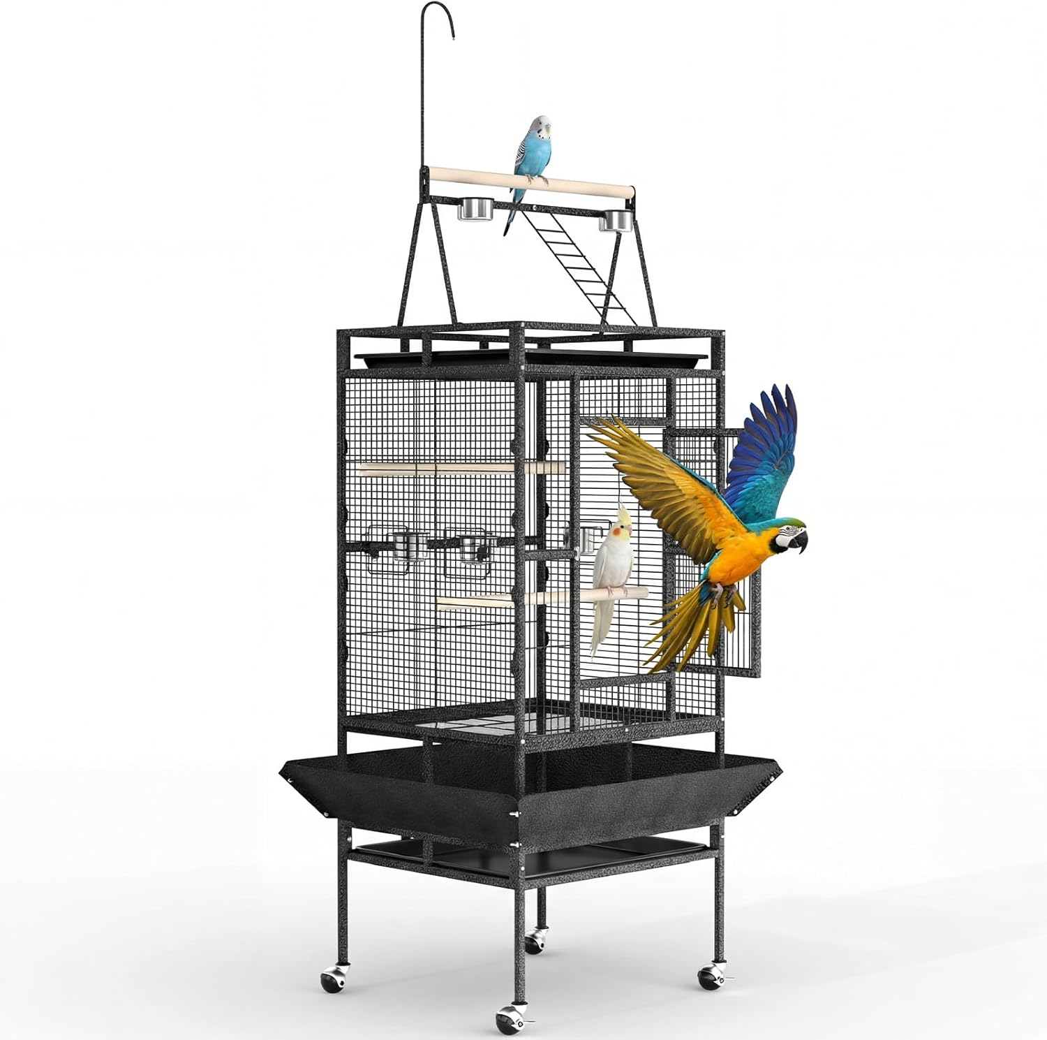 Garvee 82" h Large Bird Cage, Rolling Parakeet Cage with Play Top, Bird Rope Perche, Big Bird Cages for Parrots, Parakeets, Cockatiels, Conures-White