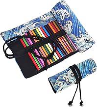 Canvas Pencil Bag, 48 Holes Pencil Pouch, Canvas Pencil Case, 48 Canvas Pencil Case with Black Holes for Colored Pencils, Drawing and Pen, Gift for Student/Adult