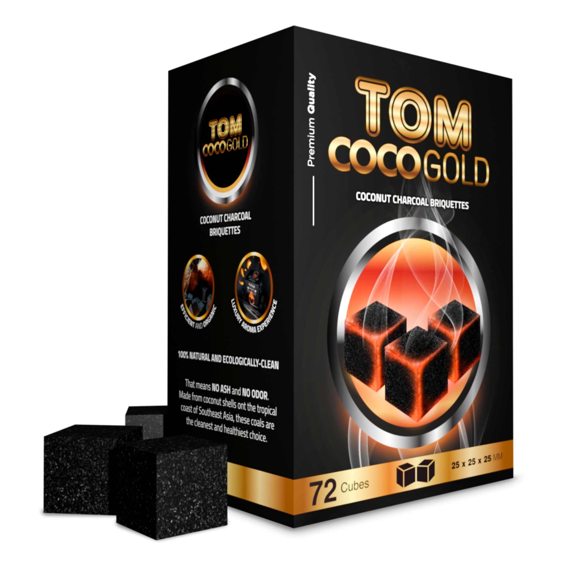 Amazon.com : Tom Coco 72 Natural Charcoal Cubes - 25 mm Coals