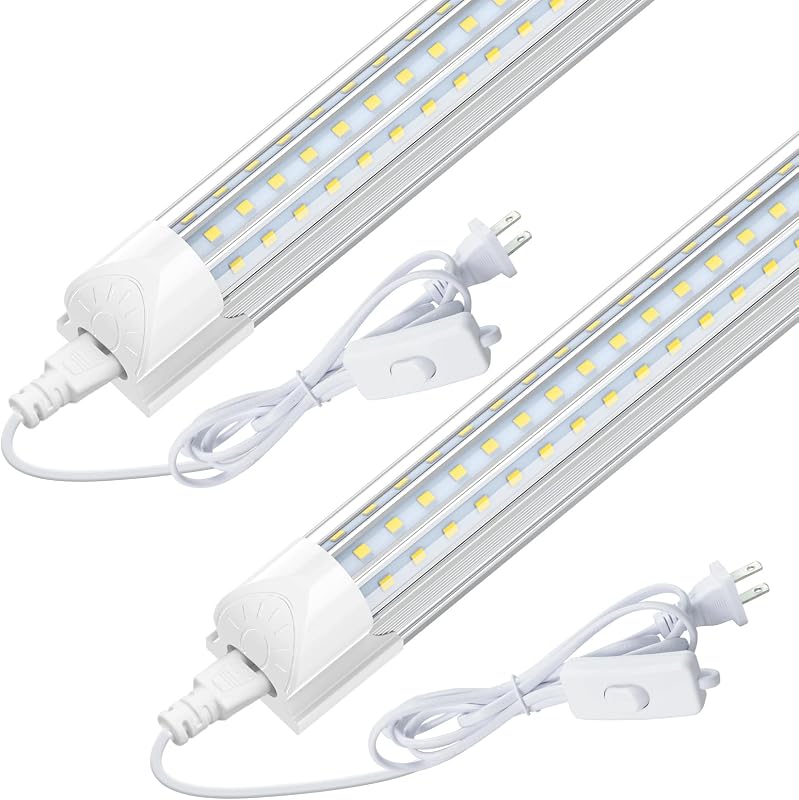CNSUNWAY 4FT LED Shop Lights, 50W 7500LM D Shape, ETL Listed 2 Pack | 6500K Daylight White, plug-and-play T8 integrated design with clear cover and linkable setup for garages and workshops.