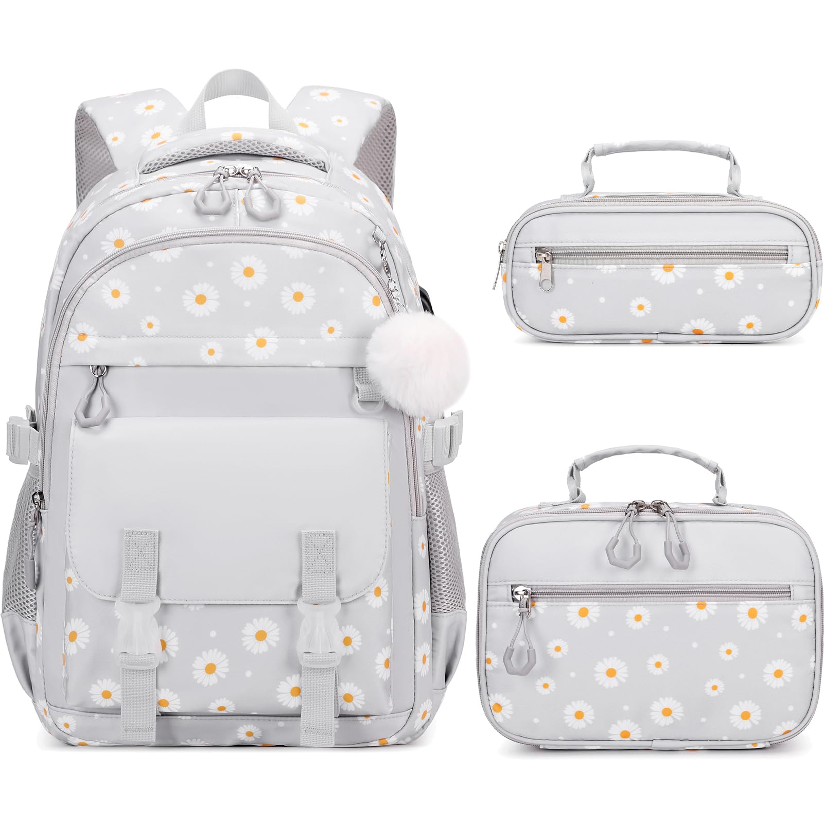 Scothen Backpack for Girls, Daisy Prints Girls Backpack for School with Lunch Bag Pencil Case, Kids Bookbag Kindergarten Elementary Middle School Bag