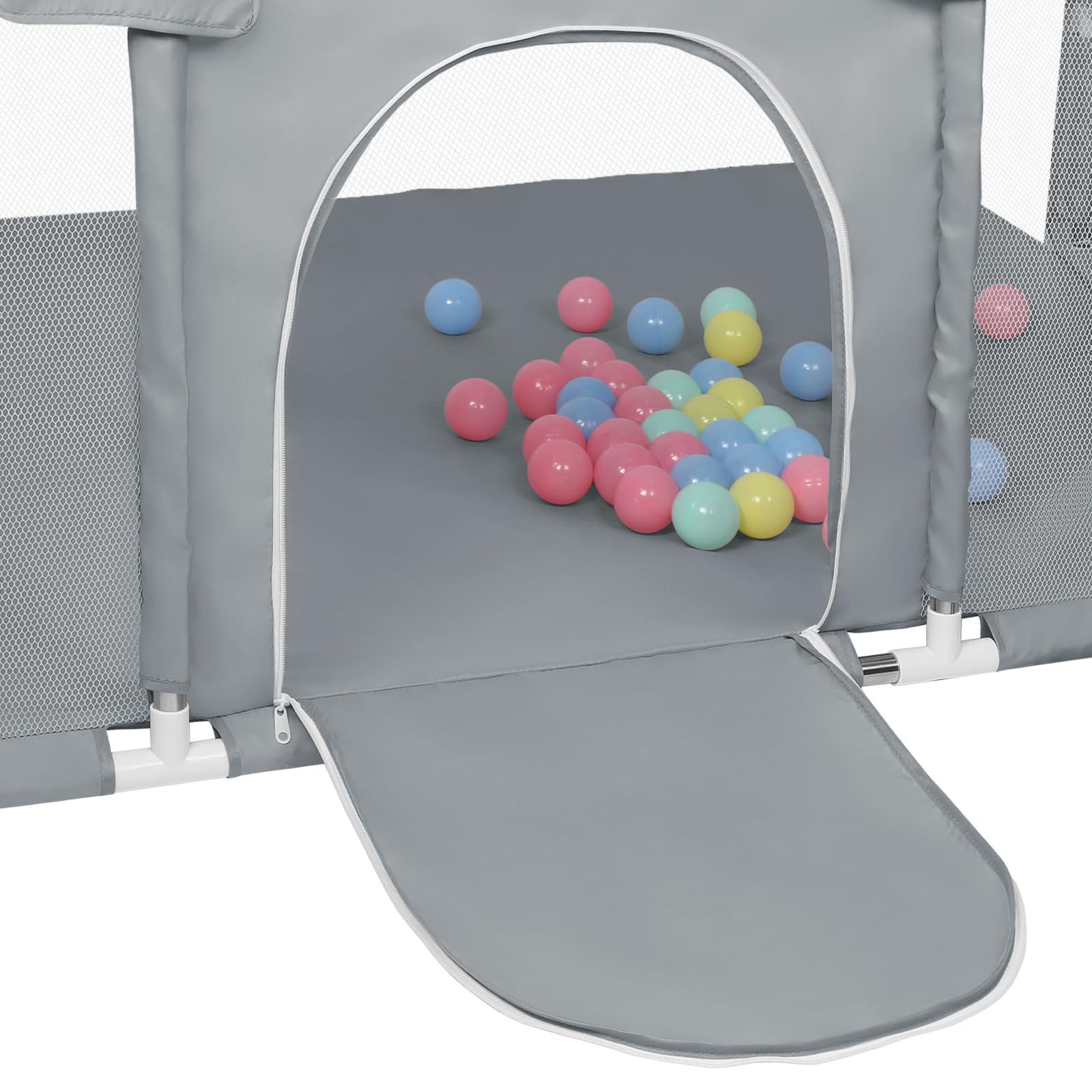 Oxford Fabric Baby Park, centrum aktywności dla dzieci z bramkami i 50 małymi piłkami, kosz na piłki, 4 pierścienie zabezpieczające, 8 przyssawek, park zabaw (szary A 180 x 120 x 66 cm)