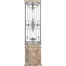 Deco 79 Wood Scroll Home Wall Decor Distressed Door Inspired Ornamental Panel Wall Sculpture with Black Metal Wire Details, Wall Art 20" x 3" x 71", Brown