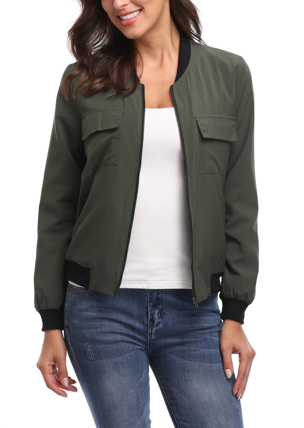 MISS MOLY - Chaqueta bomber ligera para mujer con cremallera, múltiples bolsillos