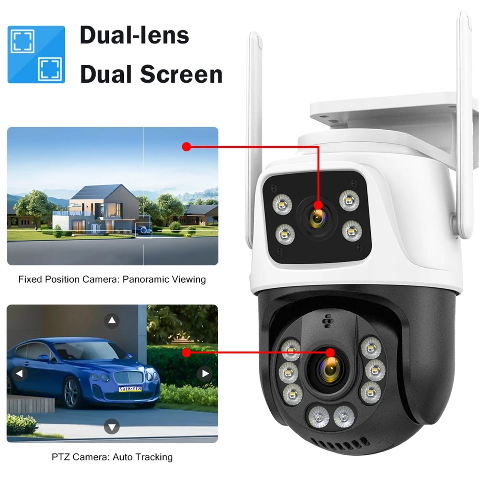 Telecamera Esterno Telecamera a doppio schermo Impermeabile Securiy Protectio 8MP 4K Video sorveglianza wireless for rilevamento umano esterno(6K 12MP NO Card)