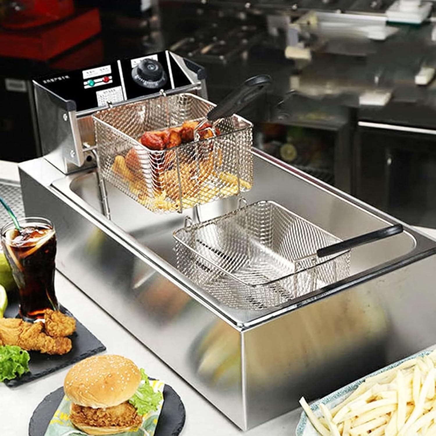 Commercial Electric Fryer, 22L Large Capacity Accurate Temperature Control for French Fries, Onion Rings, Fried Chicken