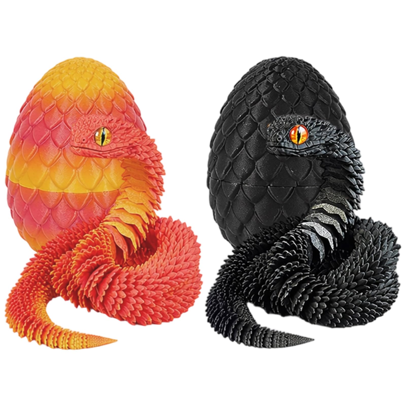 TUBAWD 2Pcs 3D Printed Snake with Egg Set, Laser Red and Black Design, Unique Home Decor, Collectible Display Item, Durable Material Construction, Creative Gift Idea for Enthusiasts