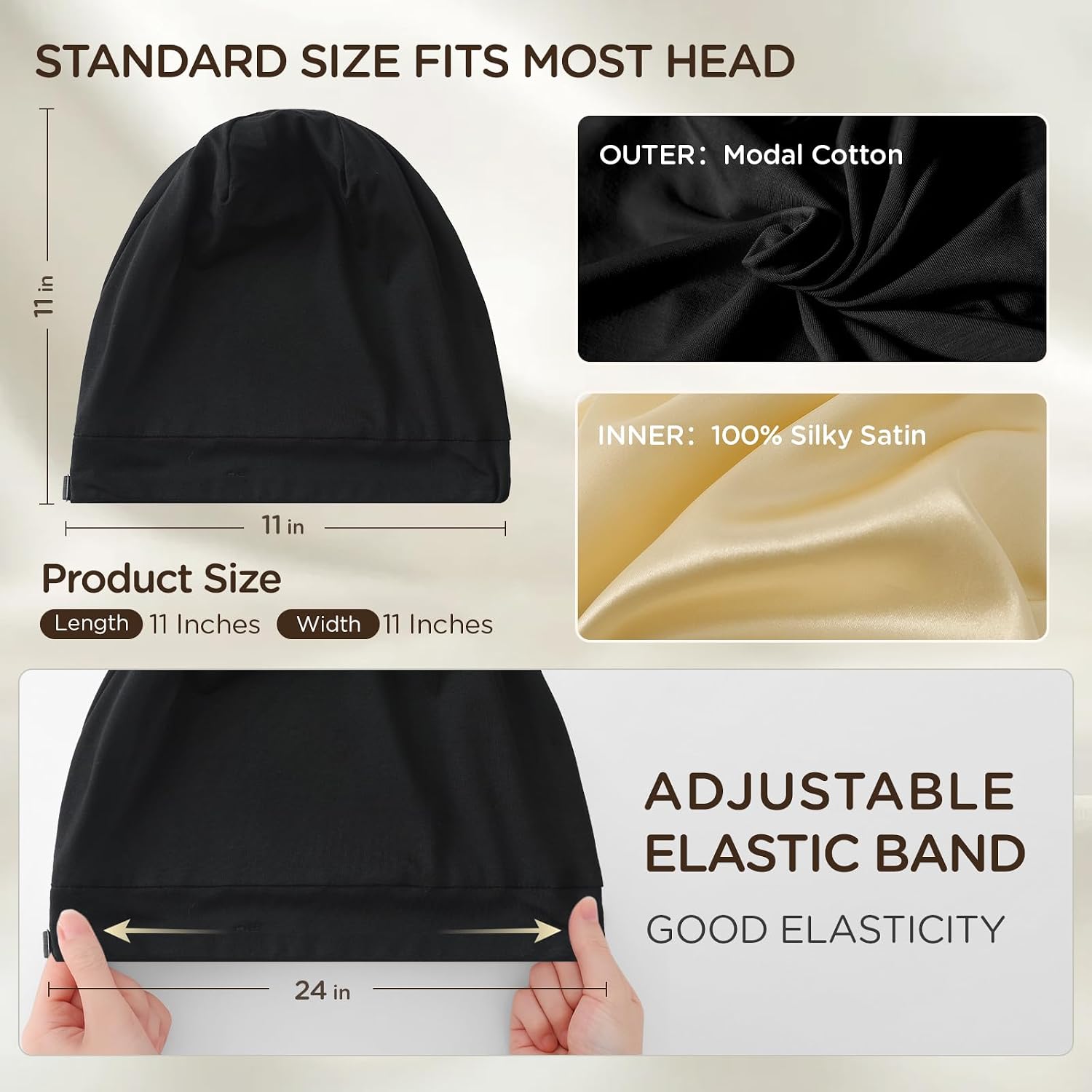 6Pcs Satin Lined Bonnet for Sleeping Women Men, Adjustable Slouchy Beanie Hat, Night Sleep Cap Hair Wrap for Curly & Natural Hair