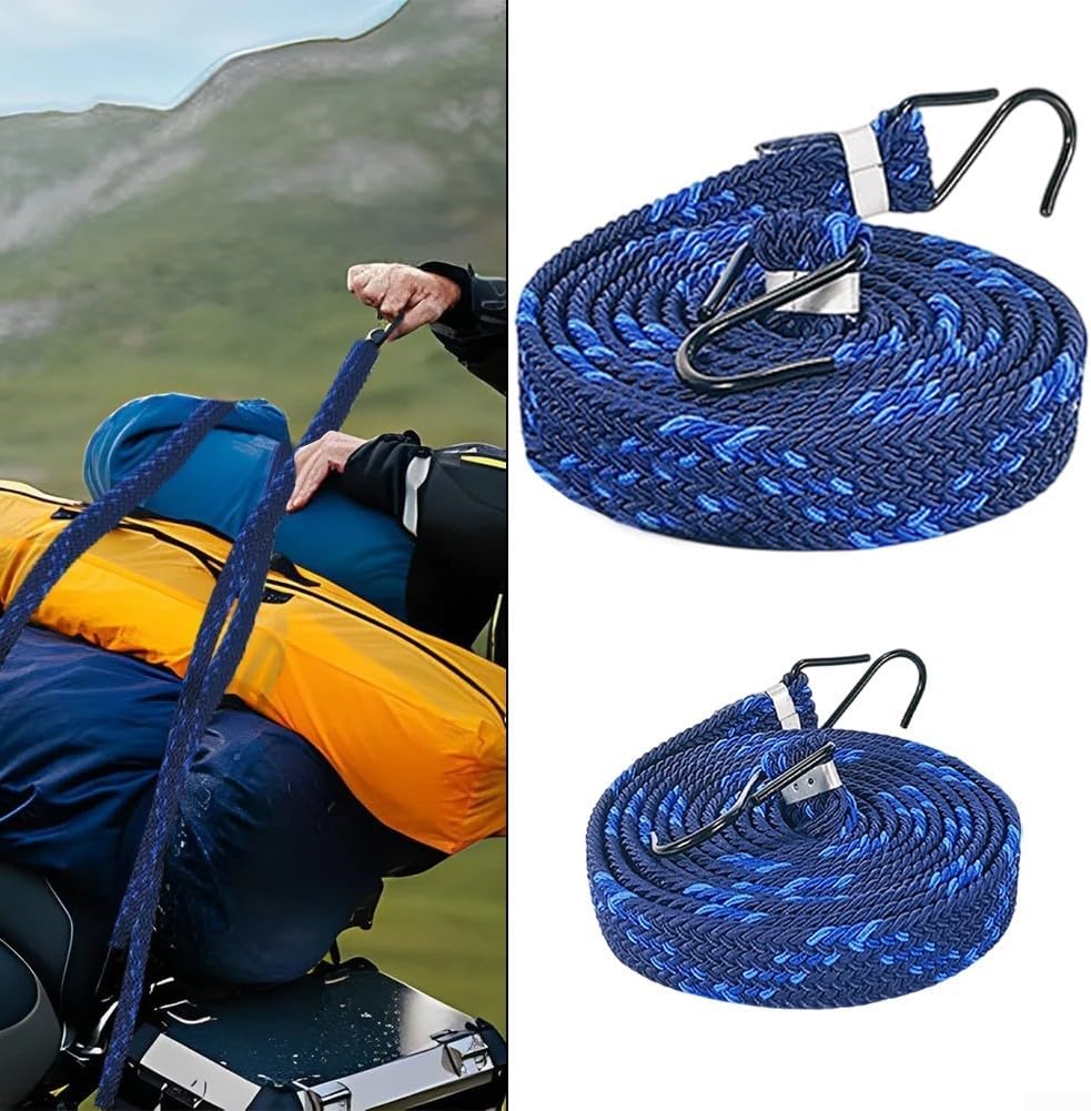 Extra-Long Elastic Bungee Cord with Heavy-Duty Hooks, 4m Stretchable Latex Bikes, Motorcycles, E-Bikes & Cargo Securing – Blue, Work(2.5M)(4M)