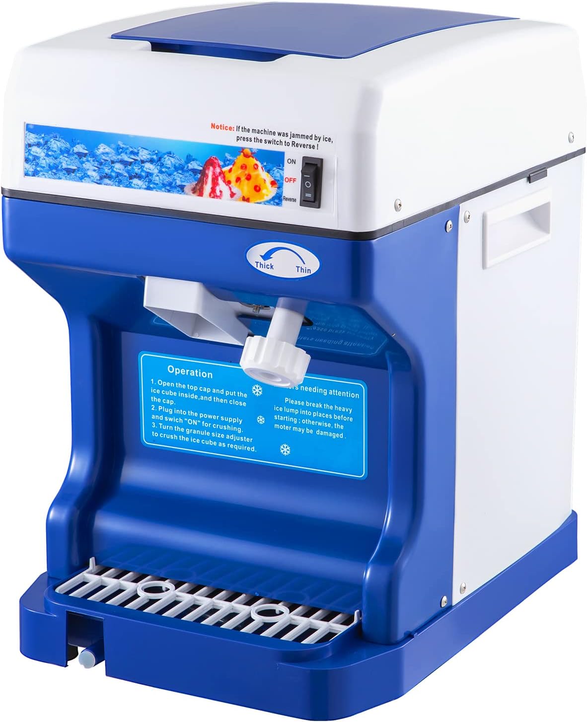 110V Electric Shaved Ice Machine 500W Snow Cone Maker Tabletop w/Adjustable Ice Texture, Ice Shaving Machine 265LBs/hr for Home and Commerical Use