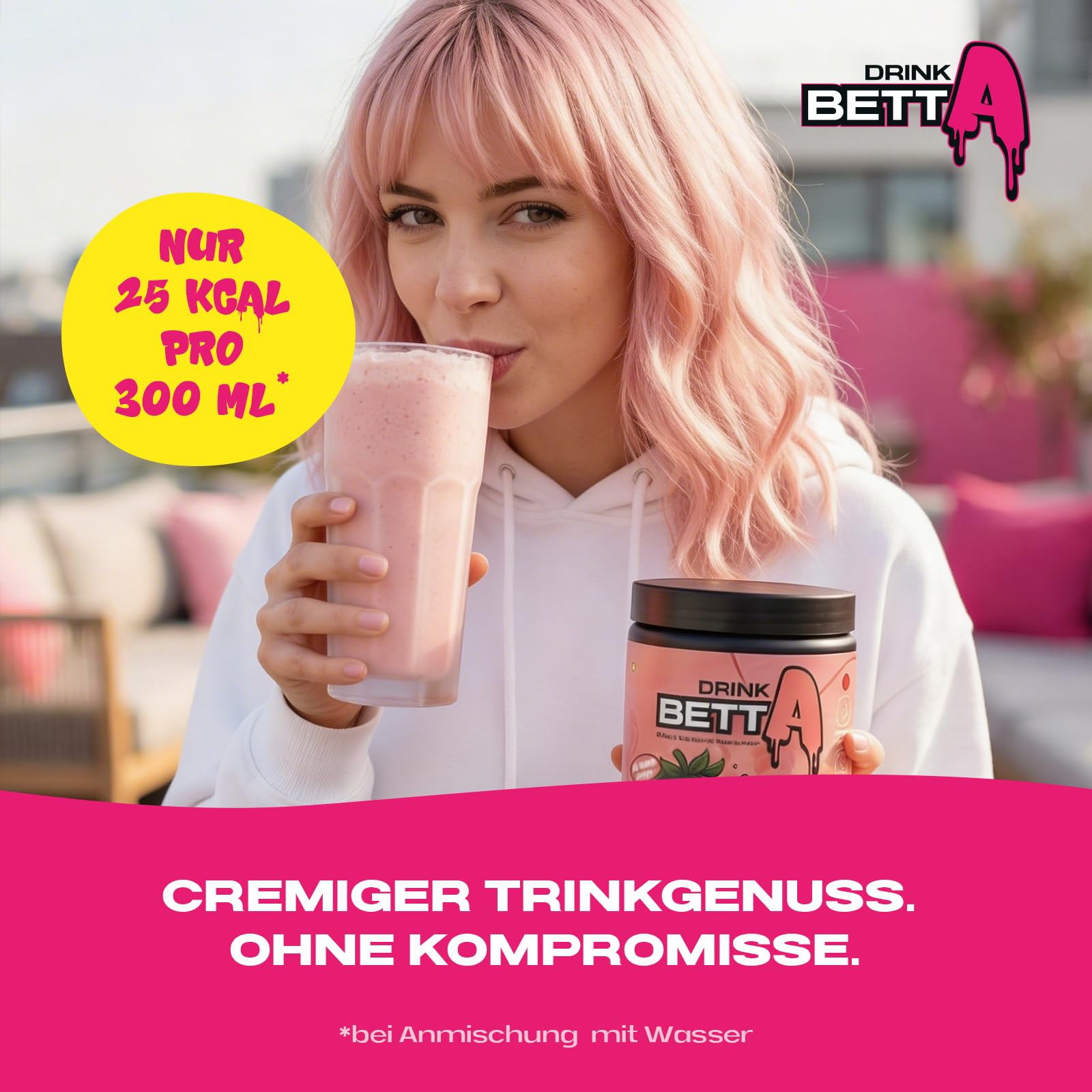Drink Betta Milk Shake Bananarama - zuckerfreies Getränkepulver für Bananen-Milchshake - 50 Portionen - extra cremig, kalorienarm & mit liposomalem Vitamin C - 350 g