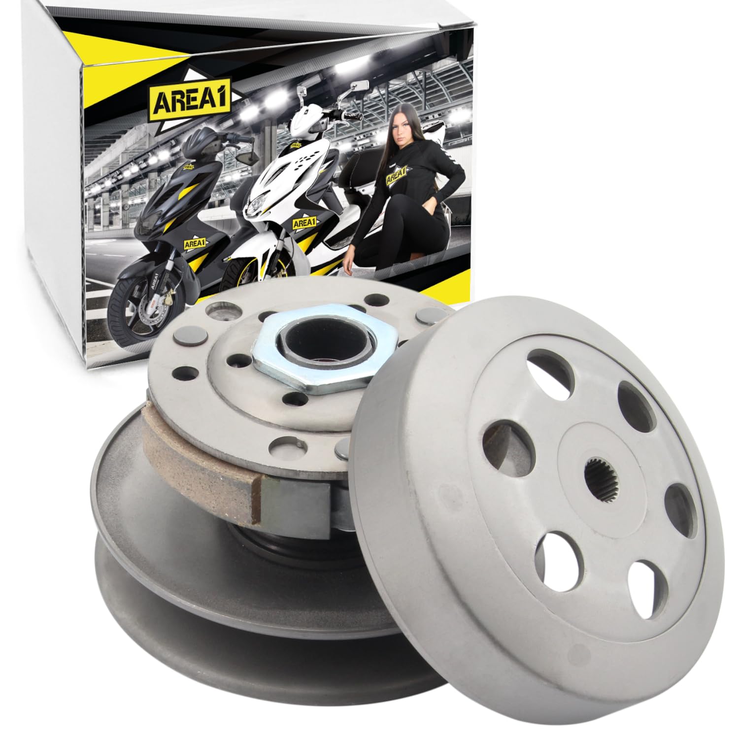 Area1 Reemplazo convertidor + embrague + campana 107 mm compatible con 50 cc 2 tiempos TPH Zip NRG MC2 MC3 Power Liberty Runner SR 50 R Racing Sport Street Sportcity MY