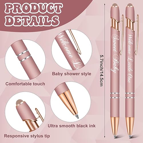 Miniatura 7 de Jspupifip 50 bolígrafos de baby shower con punta de lápiz capacitivo, bolígrafos retráctiles de metal para baby shower, bolígrafos de tinta negra