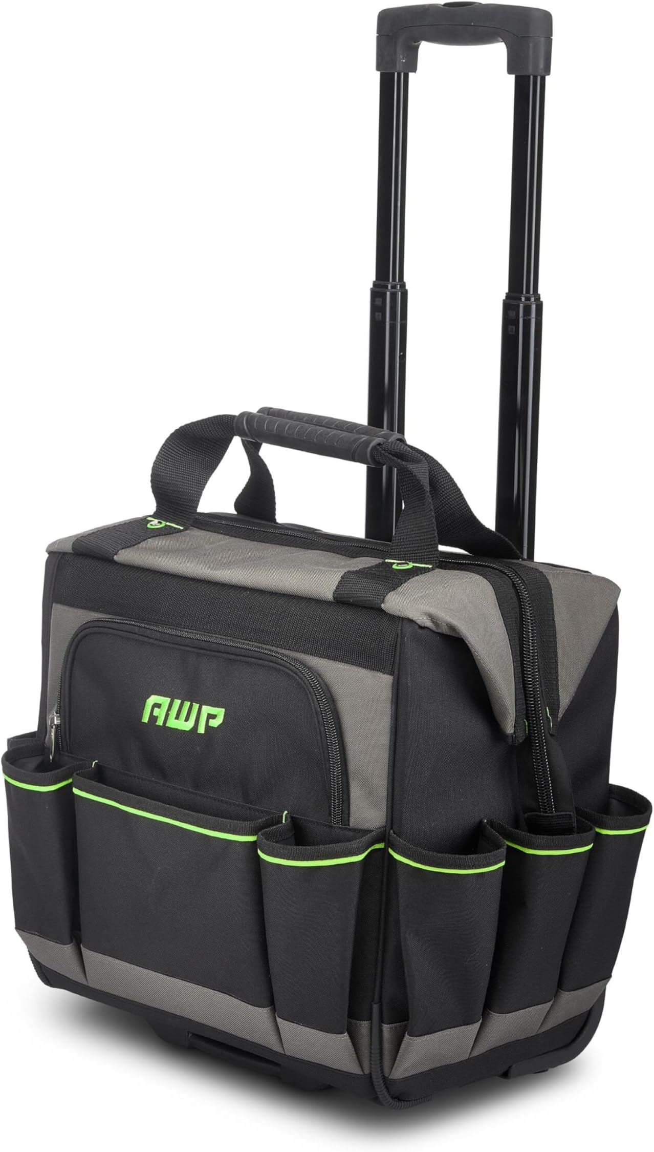 AWP Rolling 14 Inch Tool Bag with Telescoping Rubber Handle and Heavy-Duty Wheel, Water-Resistant Construction
