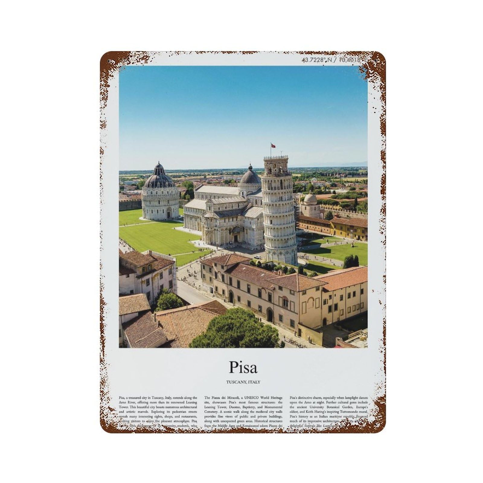 xiaoxiaoshen Pisa Tuscany, Italy City Scenery Wall Decor Art Metal Tin Poster Modern Home Decor Art Home Bar Shop Decorations Vintage Sign 40x30cm