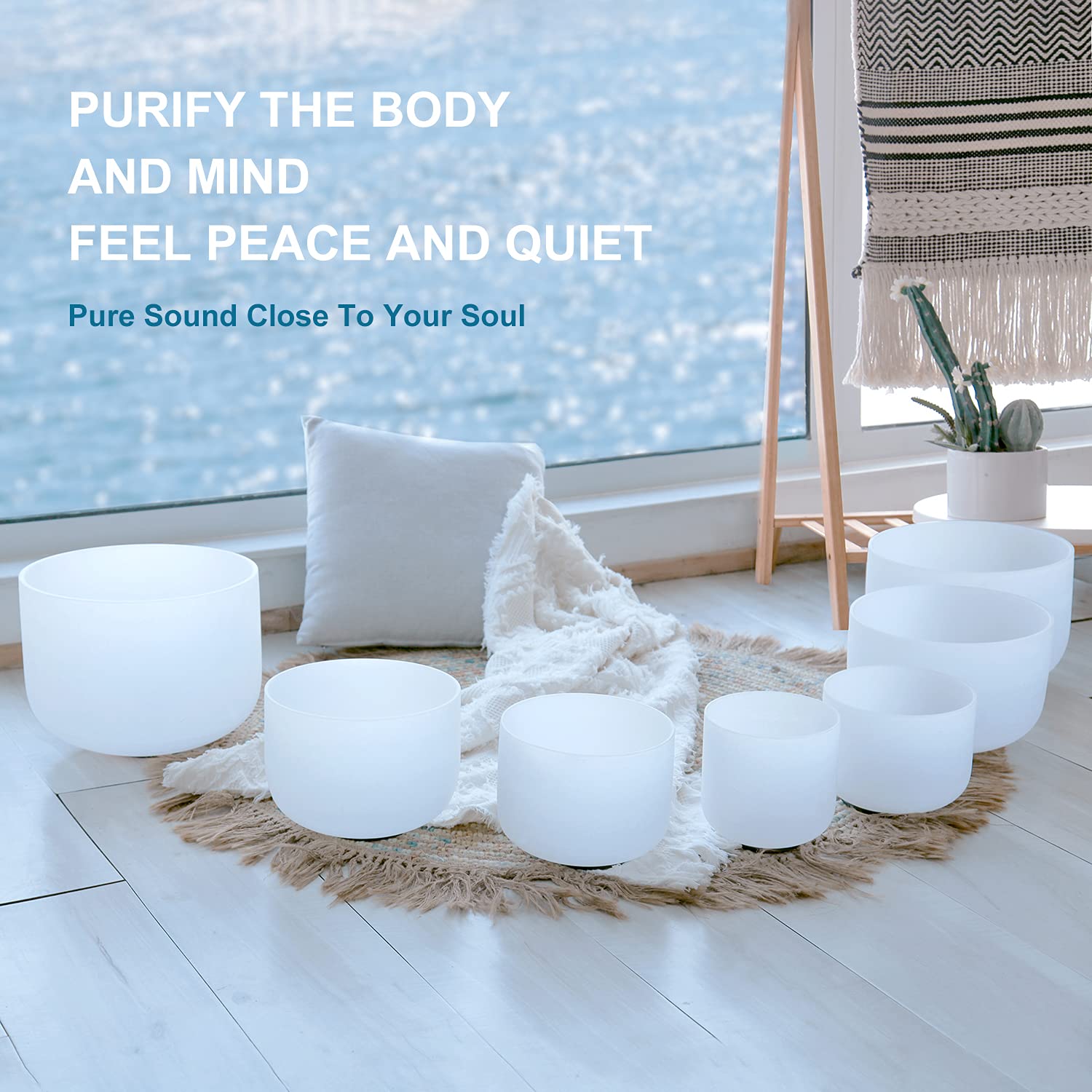 432HZ 6-12 Inch Set Of 7 Pcs Frosted Quartz Crystal Singing Bowls