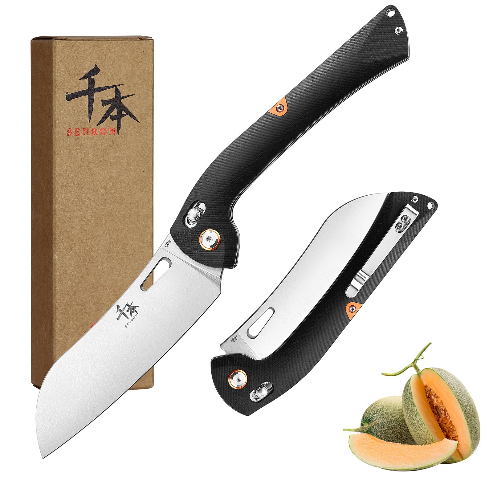SENBON 440 couteau de chef pliant tranchant G10 manche camping outdoor back clip