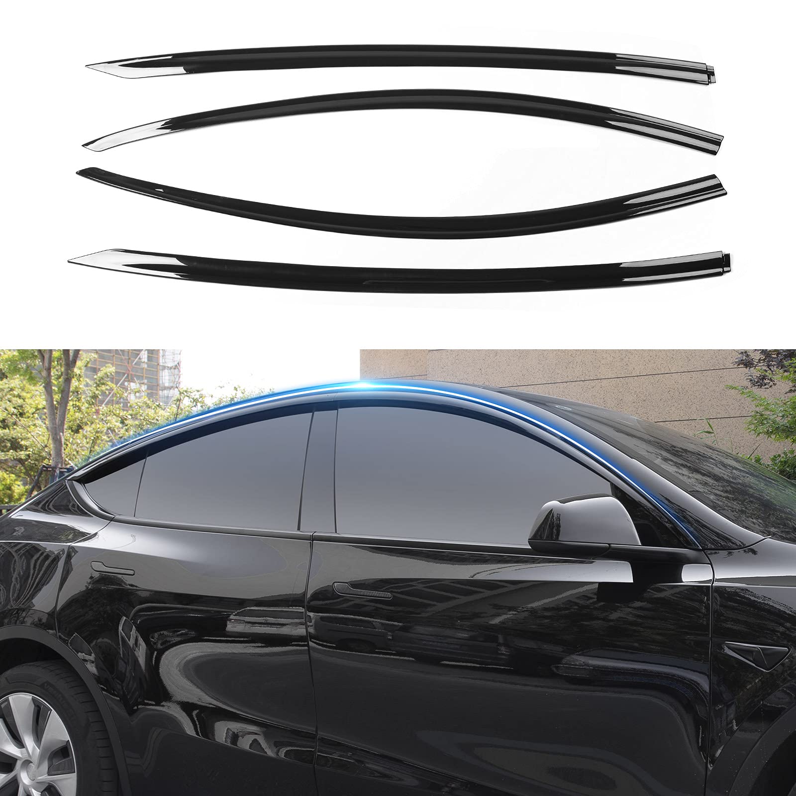 Photo 1 of powoq Fit Tesla Model Y Vent Deflector Ventshade Ventvisor Side Window Deflector Rain Guards Window Visors for Cars Vent Visor for 2020 2021 2022 Tesla Model Y Accessories (Glossy Black)