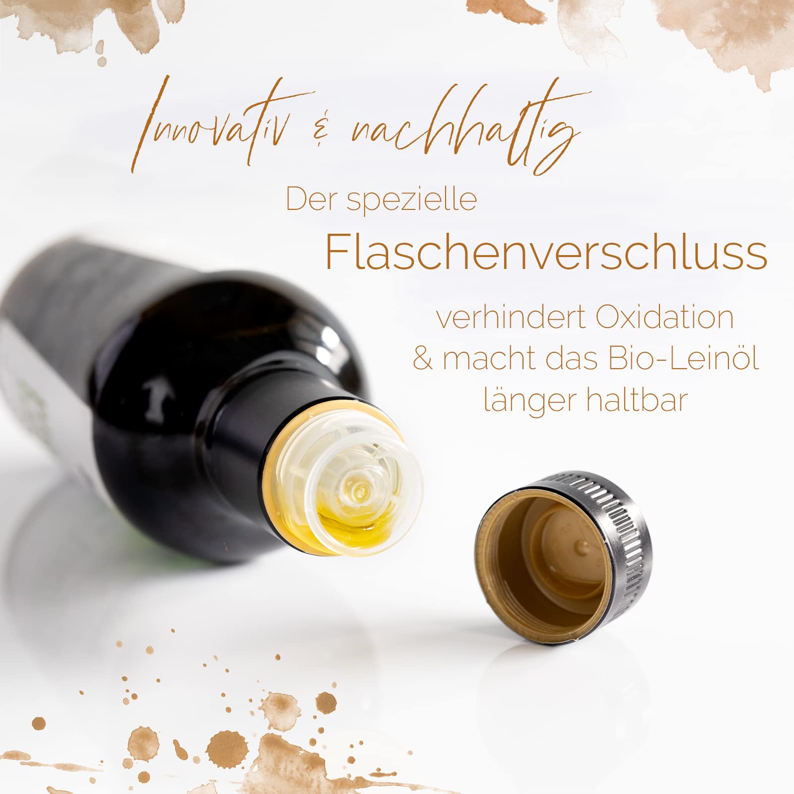 Sannis Bio-Leinöl mit Zimt 250 ml I Leinsamenöl aus kontrolliert biologischem Anbau I kaltgepresst & ungefiltert I reich an Omega-3-Fettsäuren I Leinöl ideal für Müsli, Quark & Joghurt