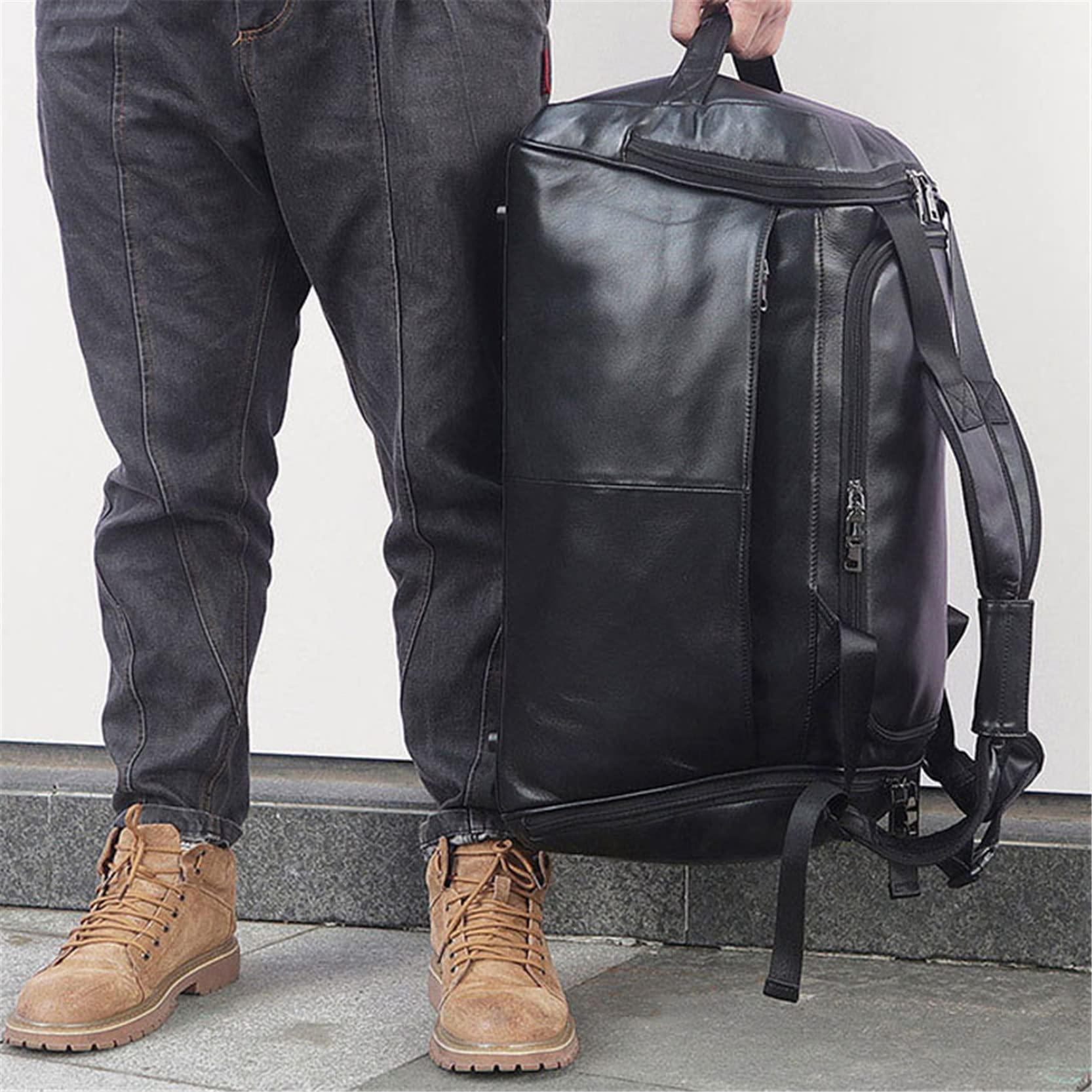 Hombre Bolso de Viaje de Equipaje Fin de Semana, Gimnasio de deportes bolsa con zapatos de tela de lana basta del compartimiento viaje Mochila Hombres Mujeres grande de piel Weekender noche a la mañan