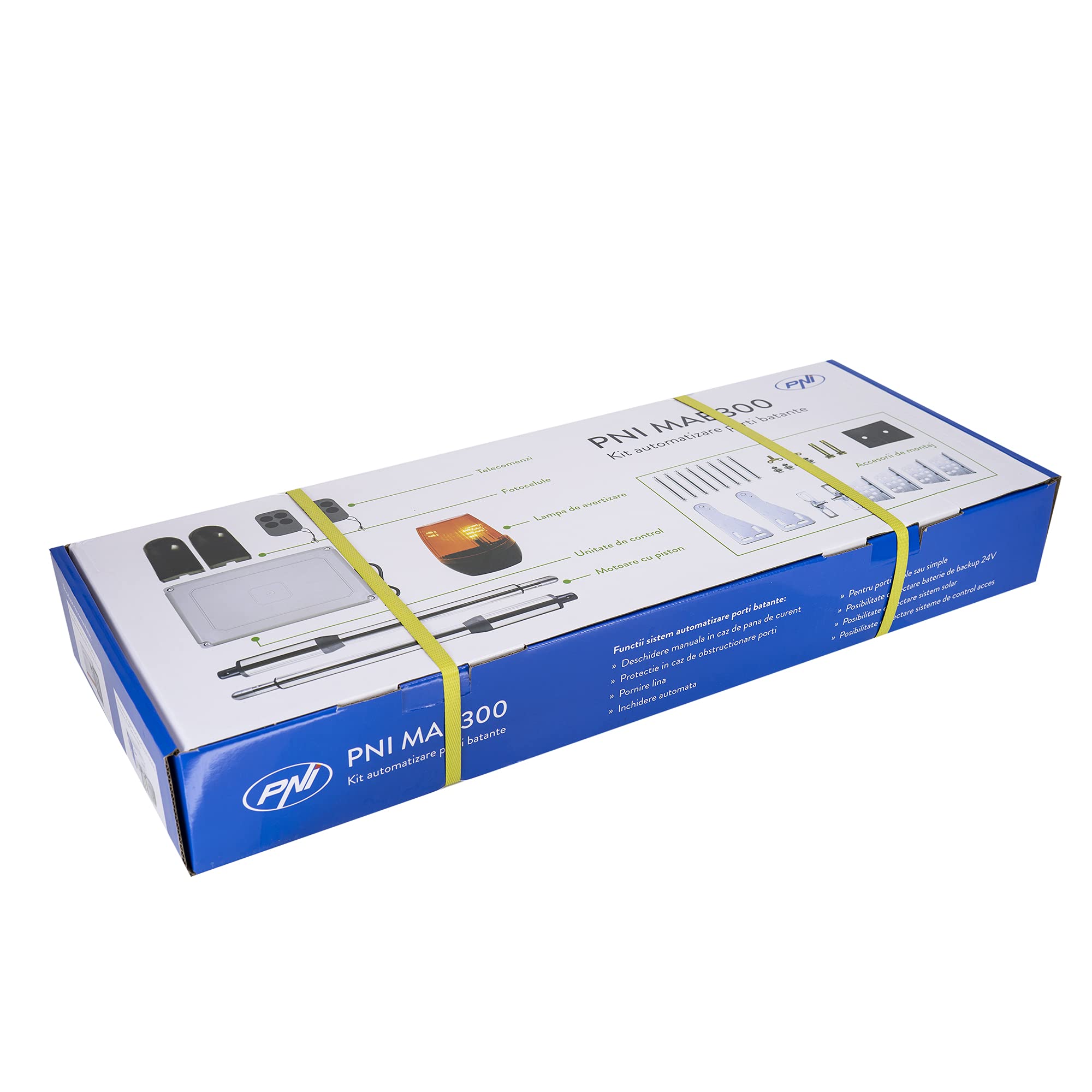 Kit automatisme portail battant PNI MAB300, avec 2 moteurs 40W, télécommandes et panneau de commande, photocellules et lampe, longueur portail 2 x 2,5m max, poids portail 200Kg
