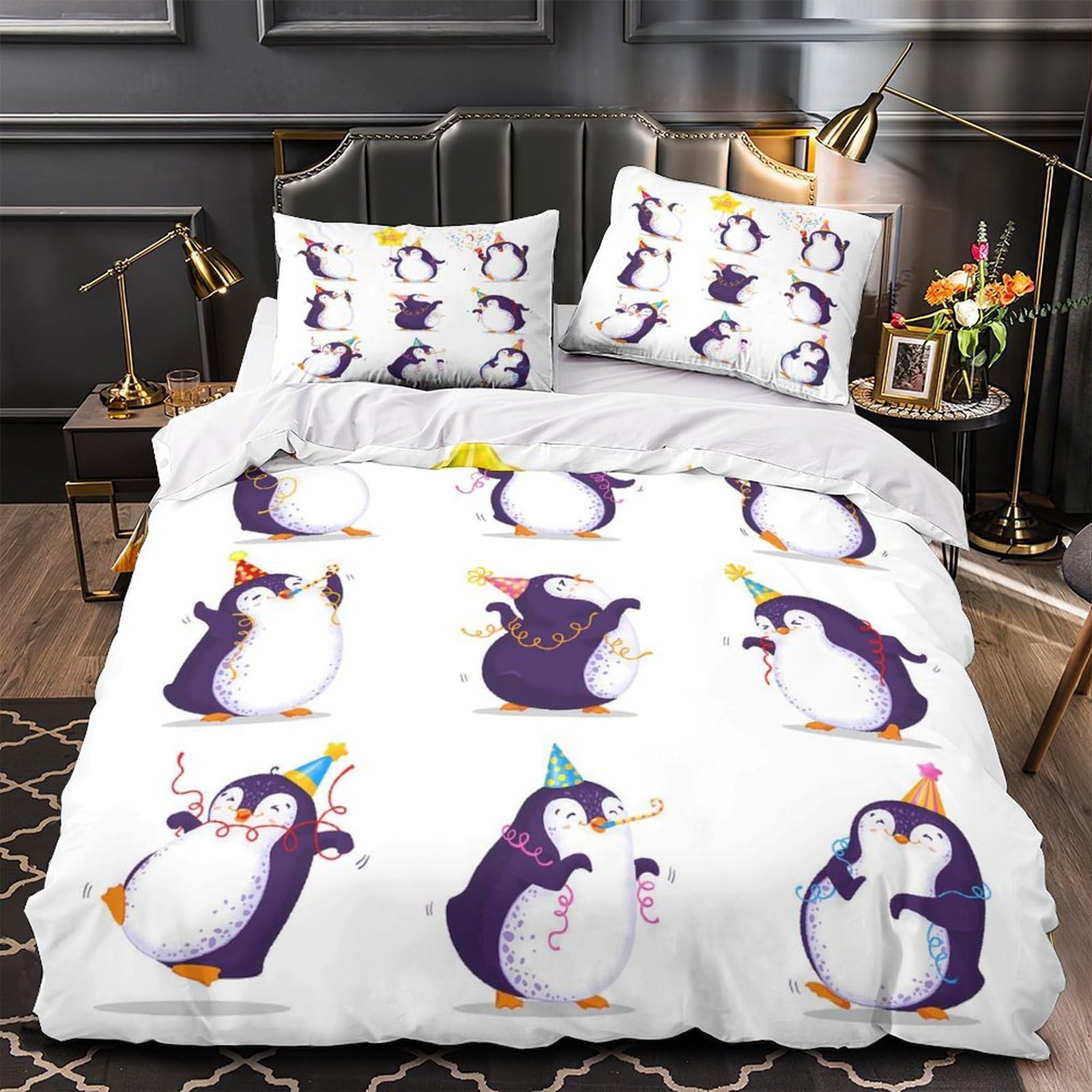 Parure de lit pingouin 135x200 housse de couette microfibre enfant douce 3D