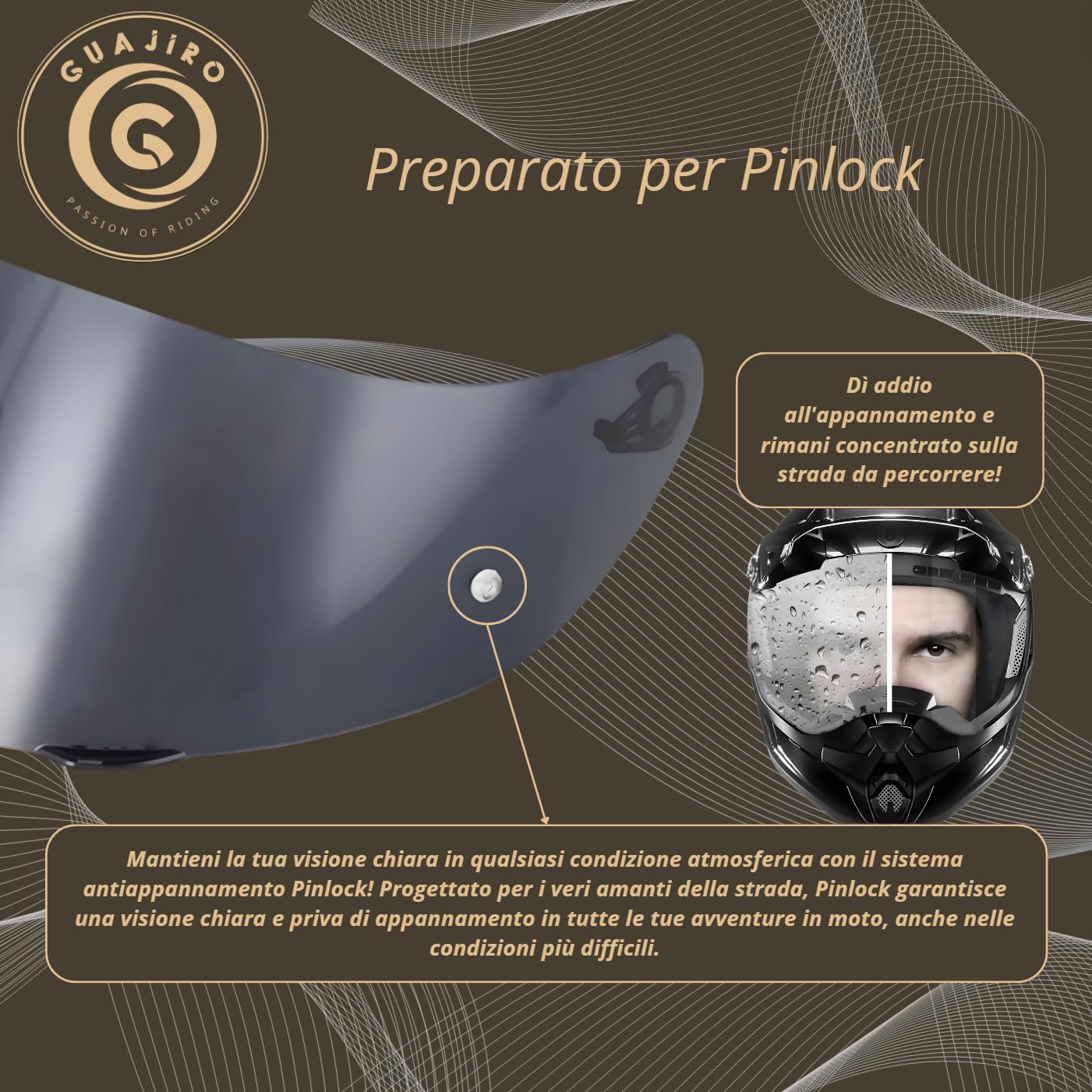 Guajiro | Visiera Compatibile con AGV GT2 | K1 | K5 | K5S | K3SV | S4SV | COMPACT | DUCATIV2 | HORIZON | NUMO | STEALTH | STRADA | Schermo in policarbonato Compatibile con Pinlock
