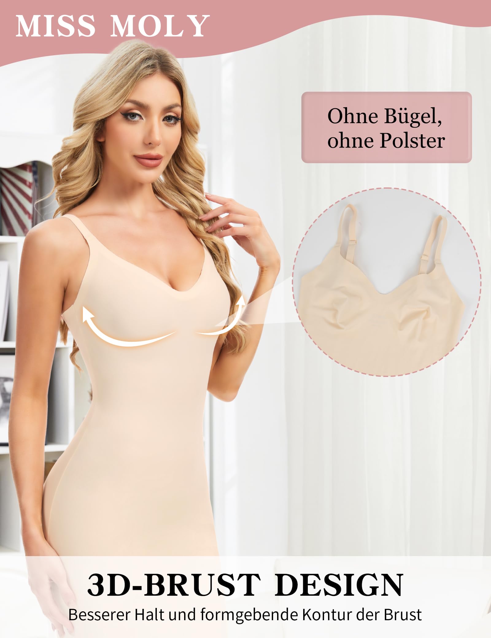 MISS MOLY Unterkleid Damen Shapewear Nahtloses Shape Kleid Sexy Bauch Weg Figurformende Unterwäsche mit Trägern Miederkleid Shaping Full Slips