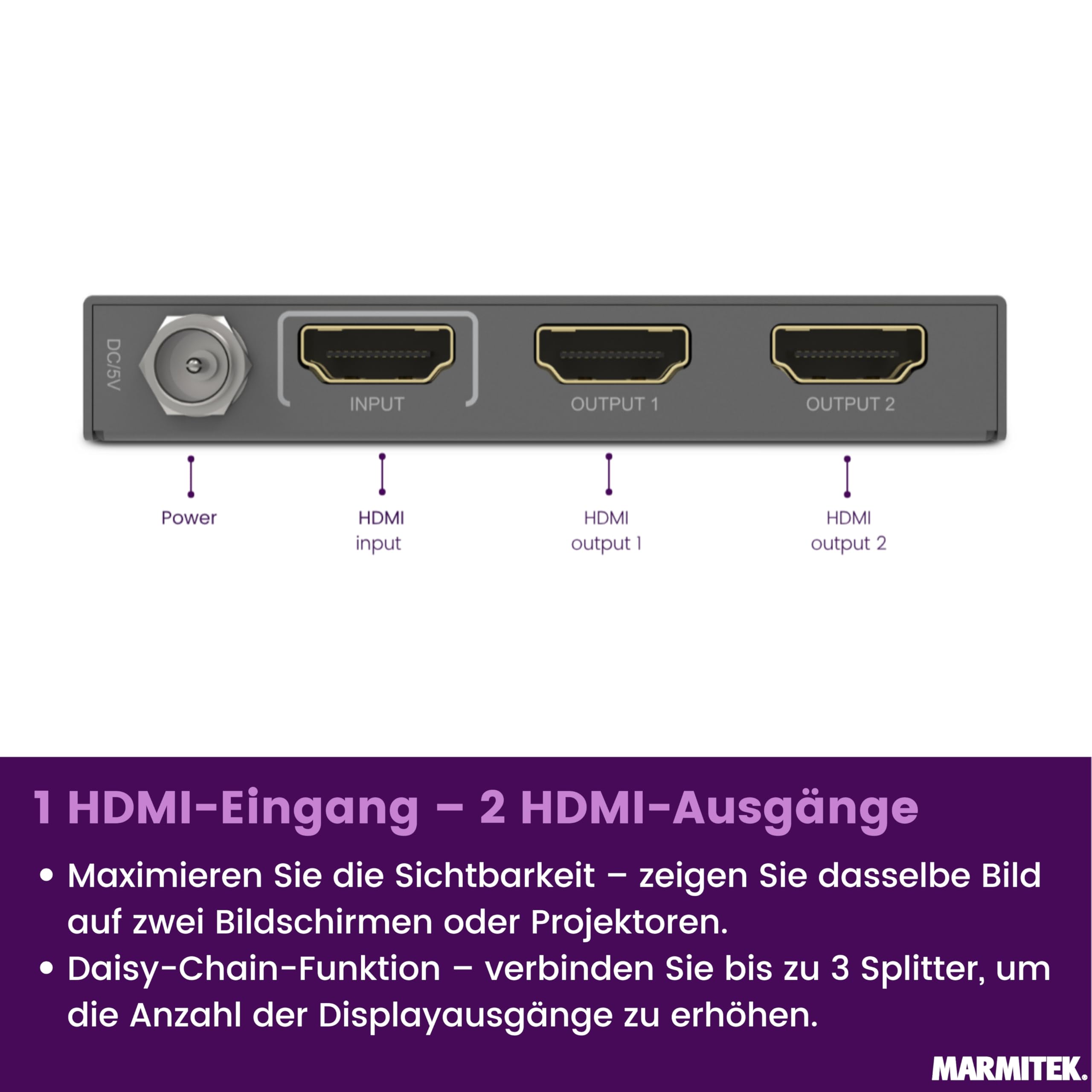 Marmitek Split 612 Pro - HDMI Splitter 4K60 1 EIN 2 Aus UHD HDR EDID TV