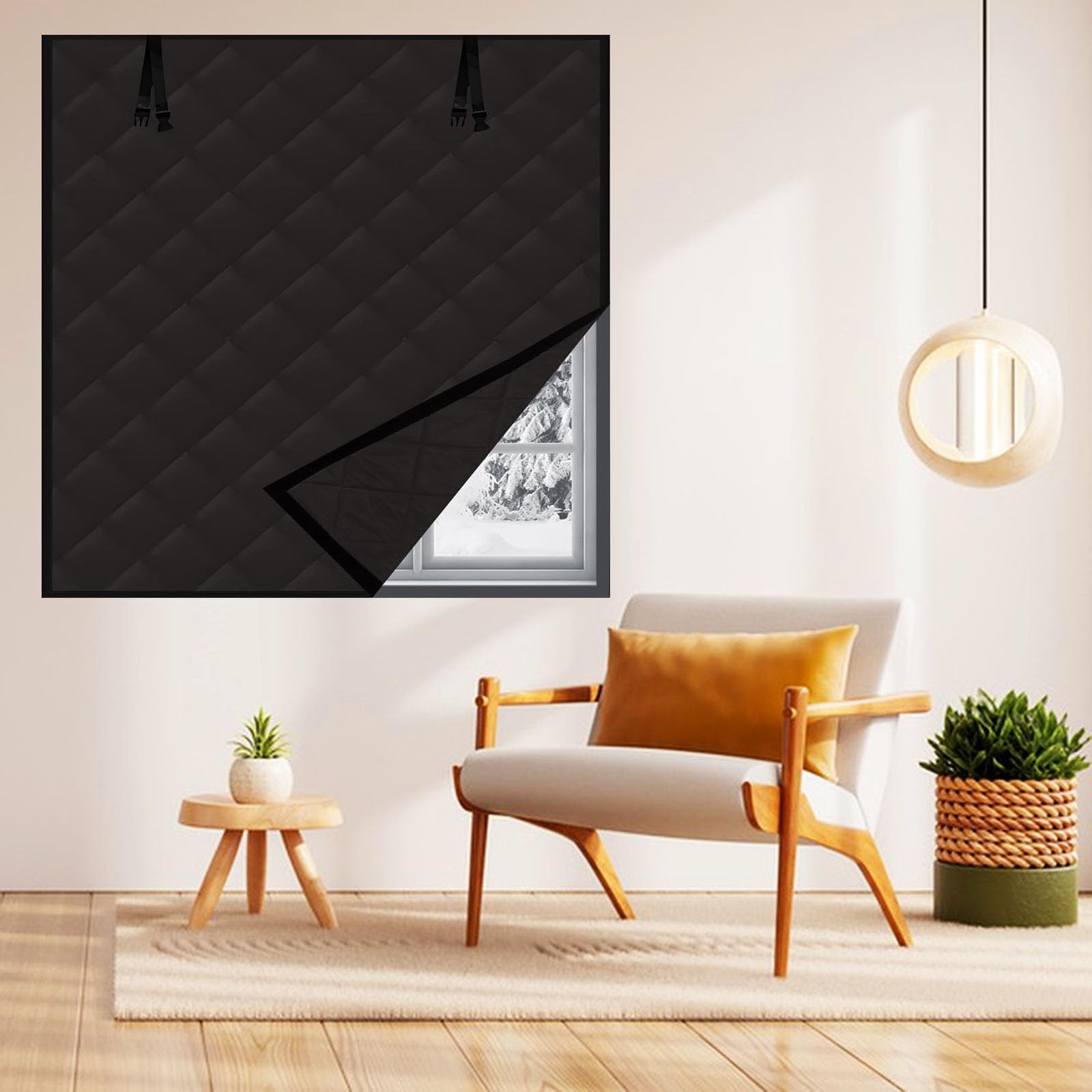 Kit Isolamento Termico per Finestre - 100x160 cm & 160x100 cm - 3 Strati Spessi Oscurante, Copertura Isolante Inverno per Mantenere Casa Calda(Nero,57x78in)