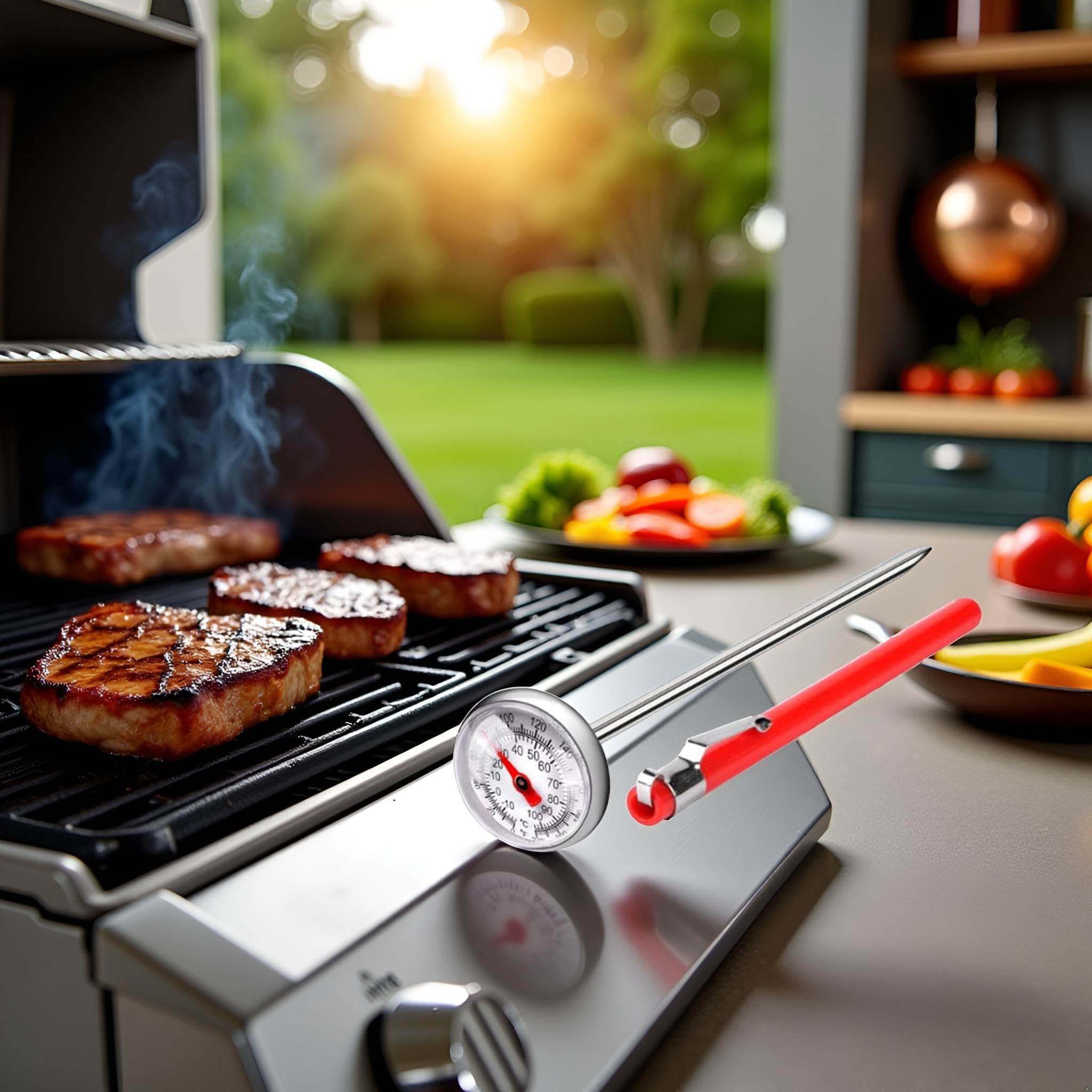 Termómetro de carne plateado para asar, termómetro de alimentos para cocinar, leche, termómetro de lectura instantánea de cocina, termómetros de bolsillo, sonda de temperatura de alimentos