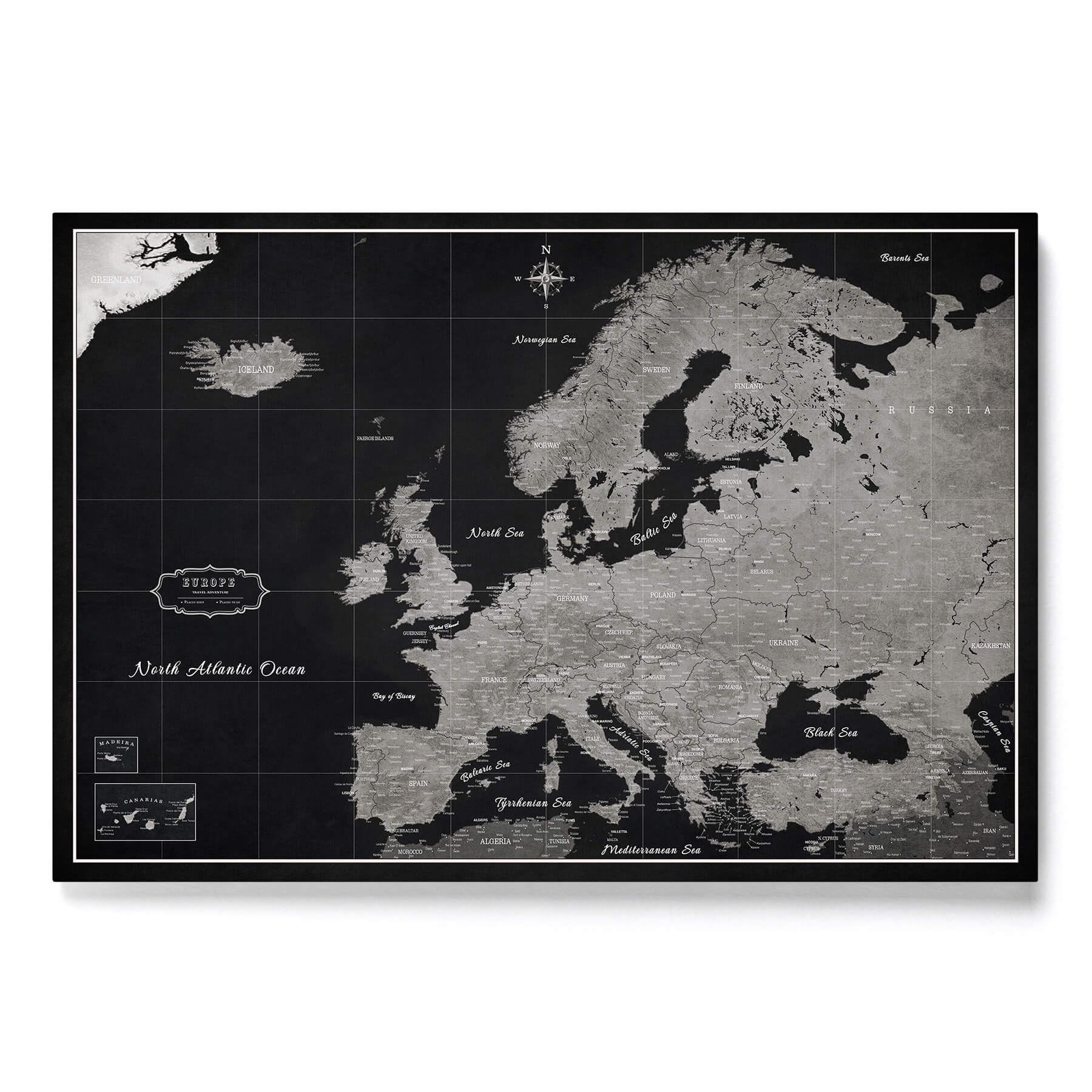 Canvas Europe Map with Cork Pin Board - Decorative Wall Decoration for All Rooms - Canvas Pictures with Europe Map Motif (90x60 cm, Pattern 7)