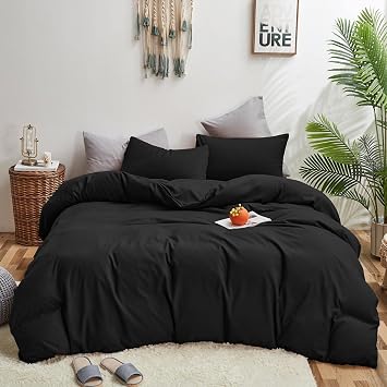 KAREVER Black Comforter Set Queen Dark Color Theme Bedding Set Women Soft Bed Blanket Set Men Breathable Lightweight Quilts Set Queen Size
