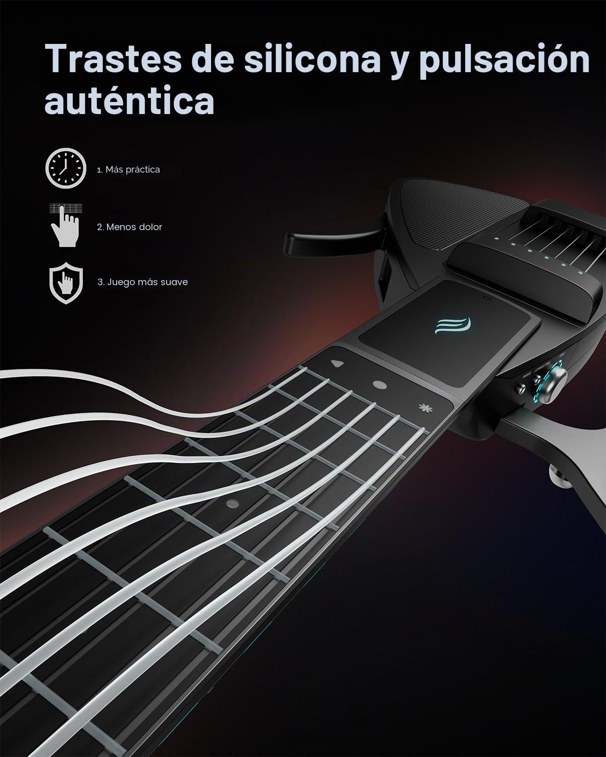 Enya CYBER-G Guitarra Inteligente con Cuerdas de Silicona y APP | 24 sonidos integrados, altavoz, sistema de percusión, app con acordes interactivos para adultos y jóvenes