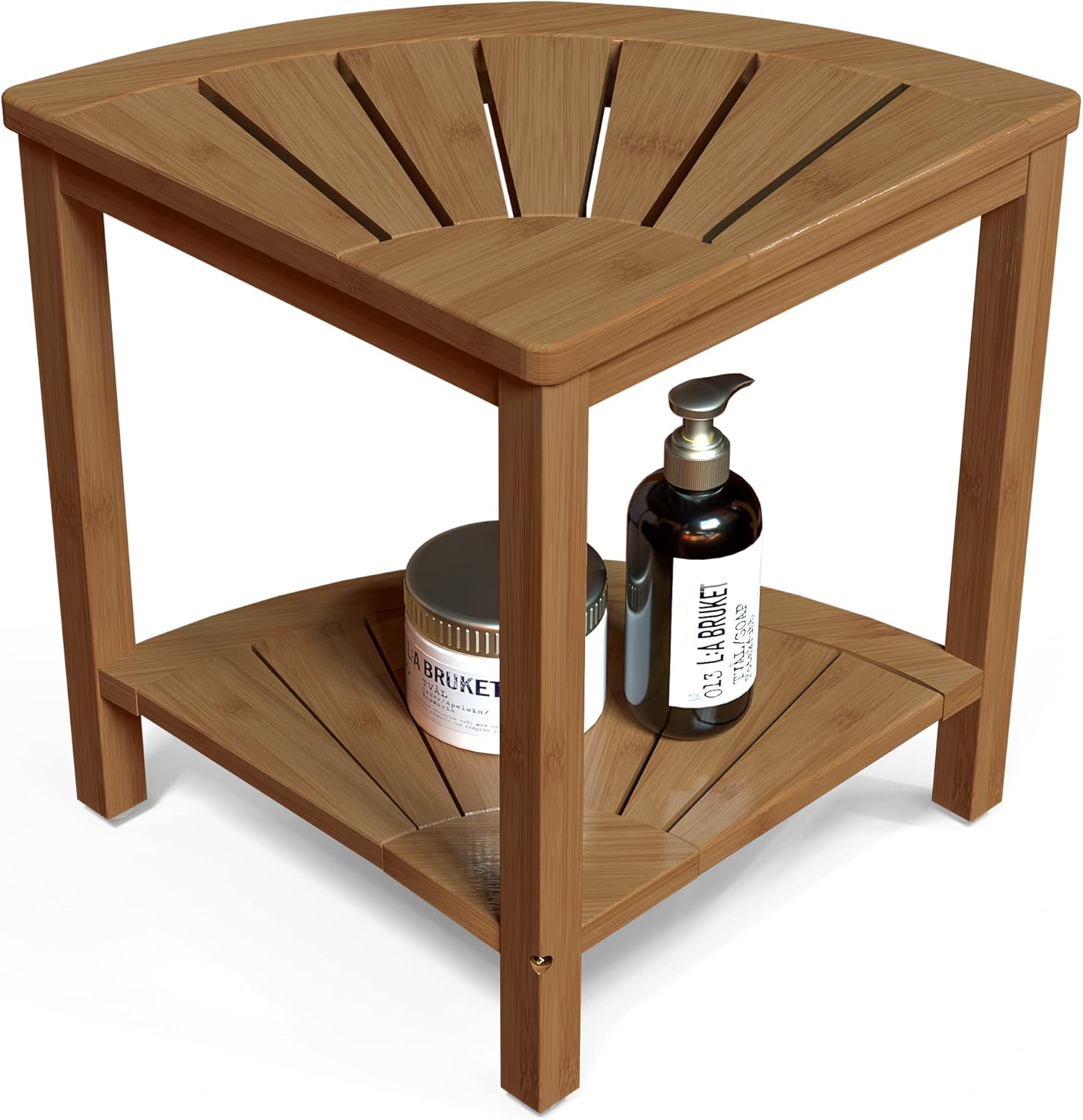 Buy Bamboo Corner Shower Stool Bench Waterproof with Storage Shelf, for