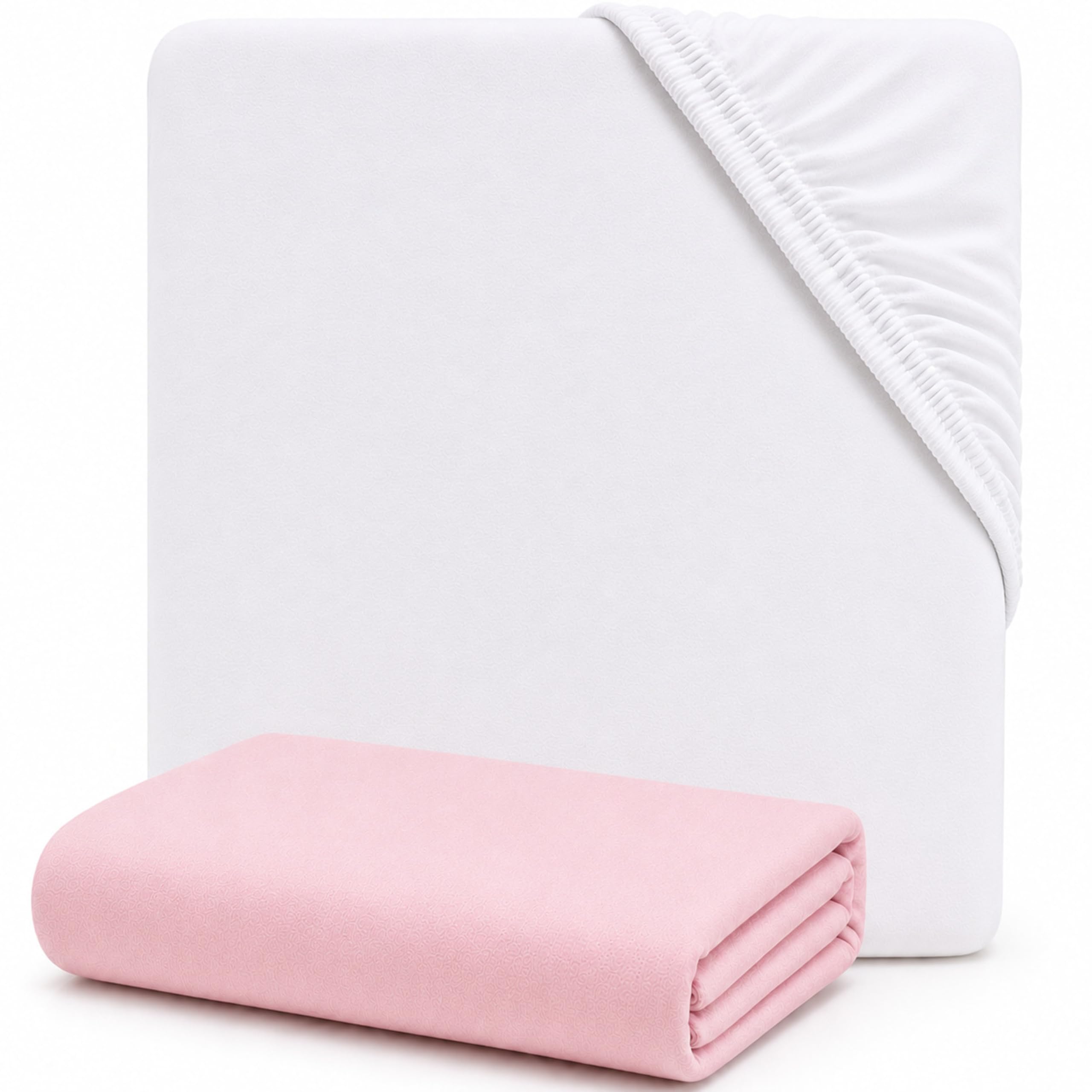 Dudu N Girlie Jersey Cotton Fitted Cot Sheets, 60x120cm, White & Pink