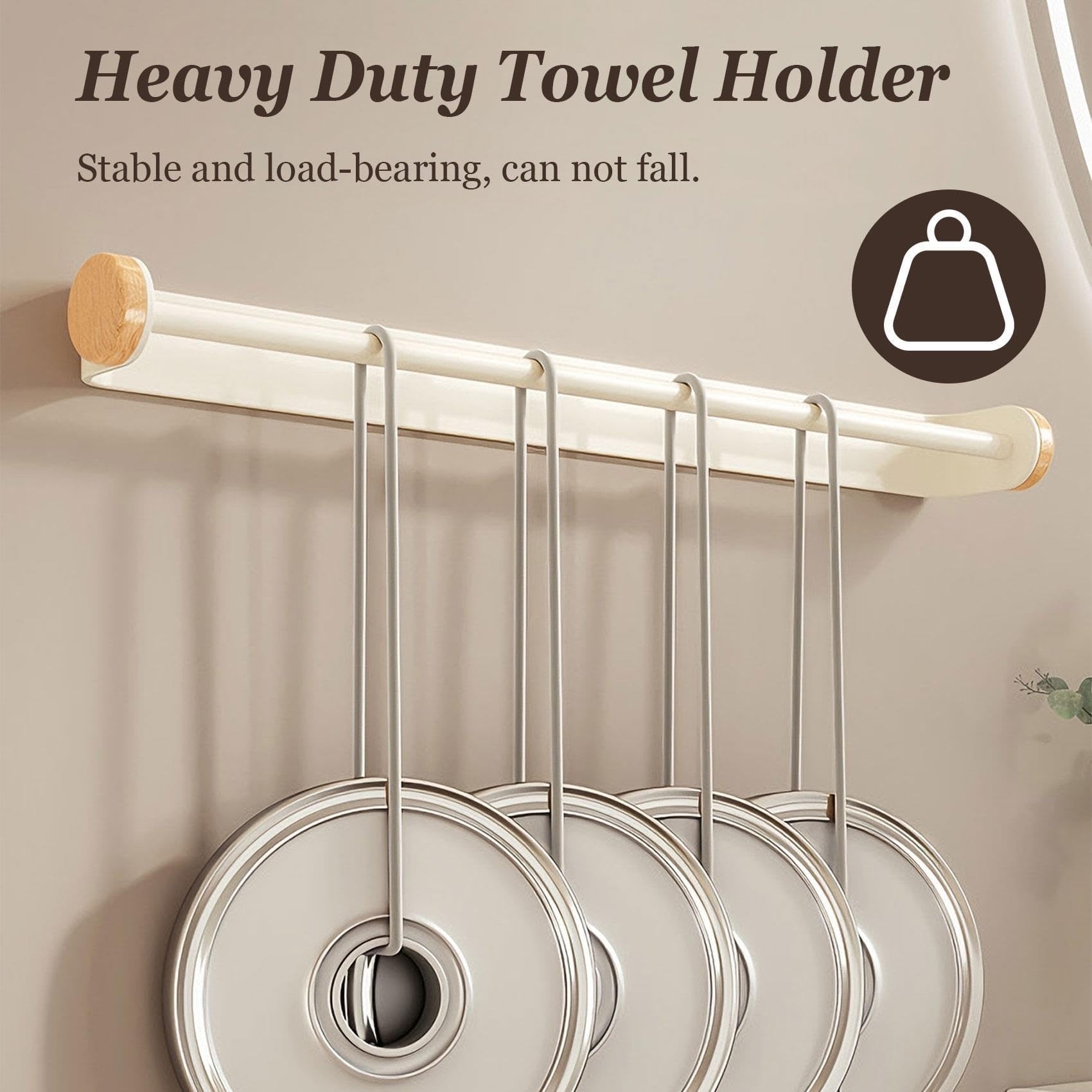 Portasciugamani Bagno Senza Foratura, Impermeabile & Antiruggine Adesivo | Barra Porta Asciugamani in Acciaio Inox e Legno, Organizzatore Salvaspazio a Parete per Cucina, 30/50/70cm(70cm/27.6in)