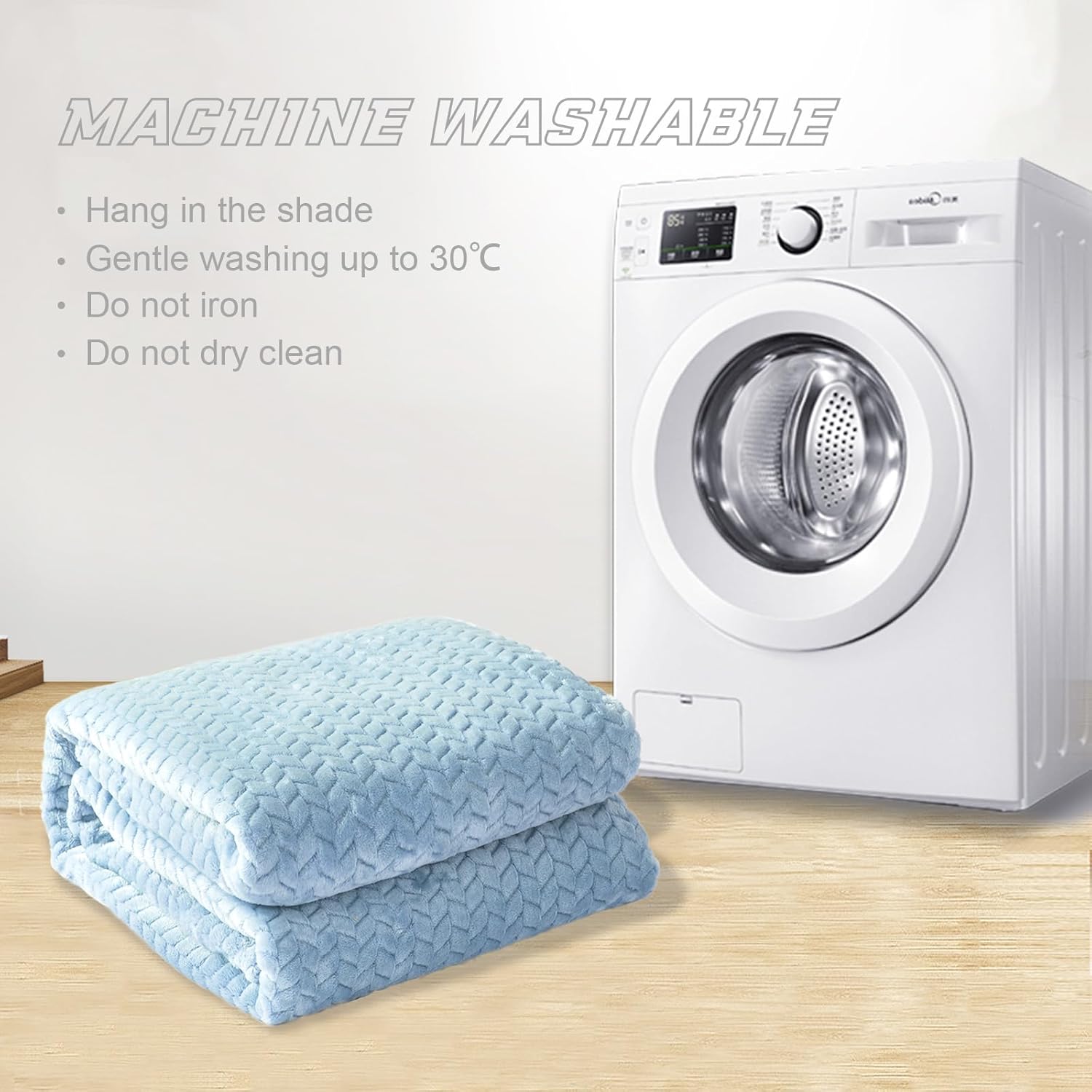 Exclusivo Mezcla Fleece Queen Size Blanket for Bed, 90x90 Inches Soft Cozy Jacquard Flannel Blankets, Lightweight Fuzzy Plush Warm for Women, Light Blue - Image 9